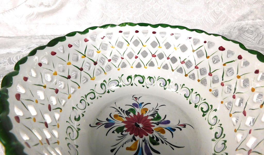 Large Hand Painted Bowl with Pierced Design # 27553