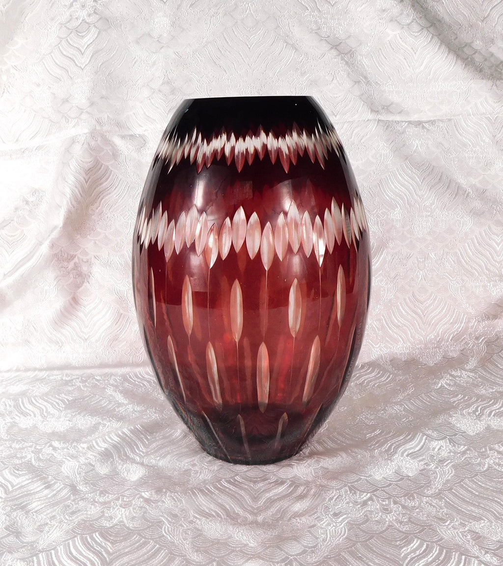 Large Red Cut to Clear Vase # 27656
