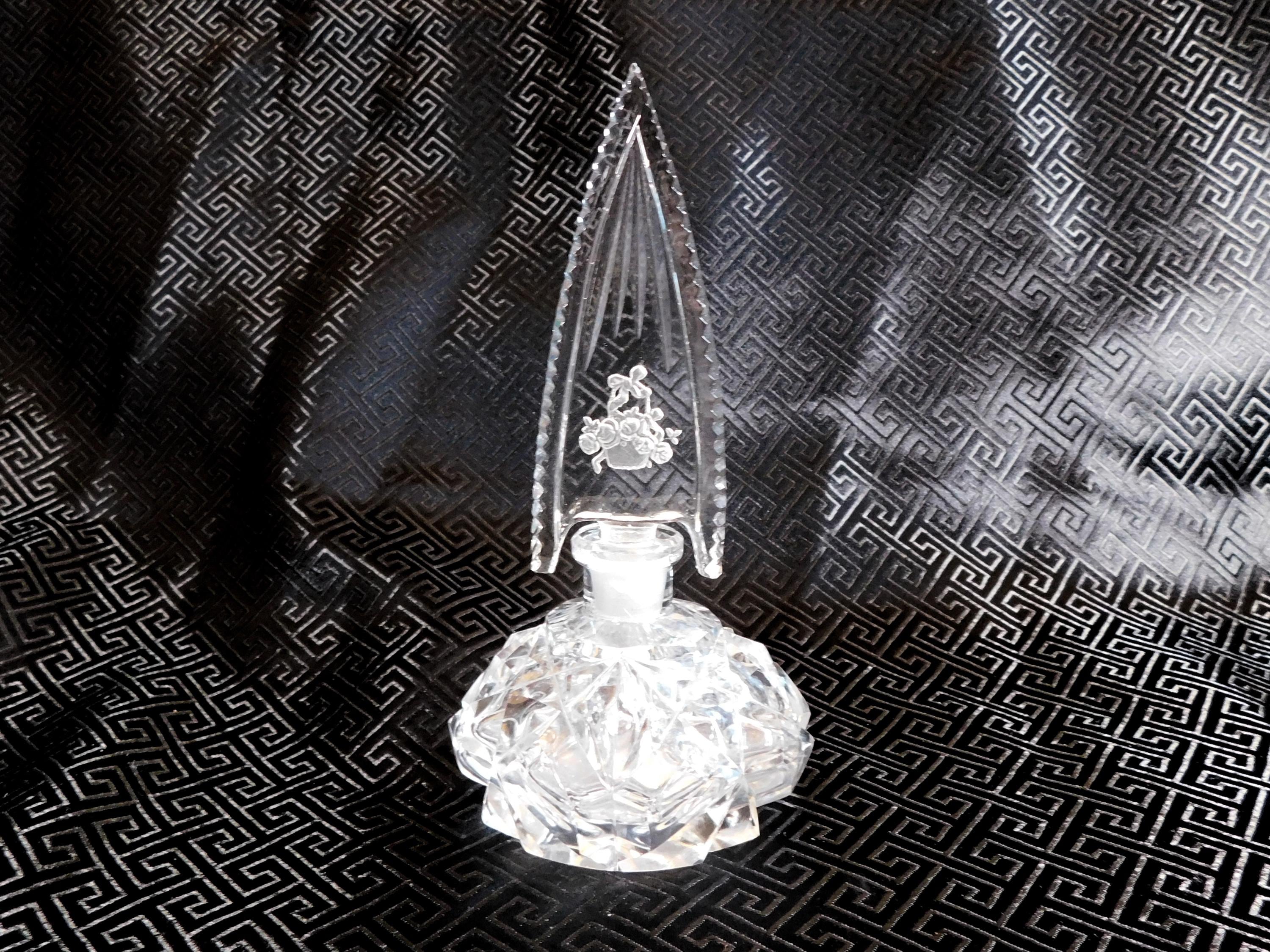 Cut Glass Perfume Bottle with Pointed Stopper  # 24143