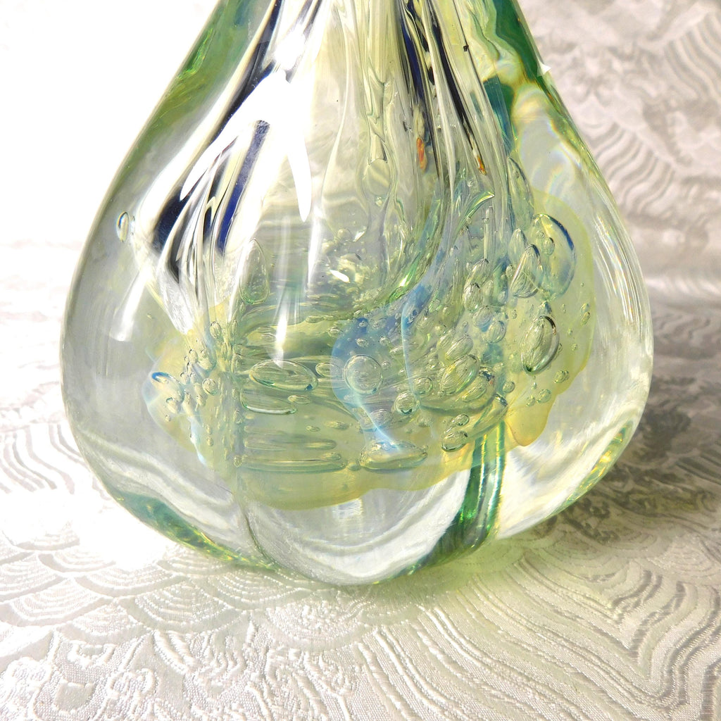 Robert Eickholt Art Glass Perfume Bottle with Pale Green and Yellow Bubbles # 26773