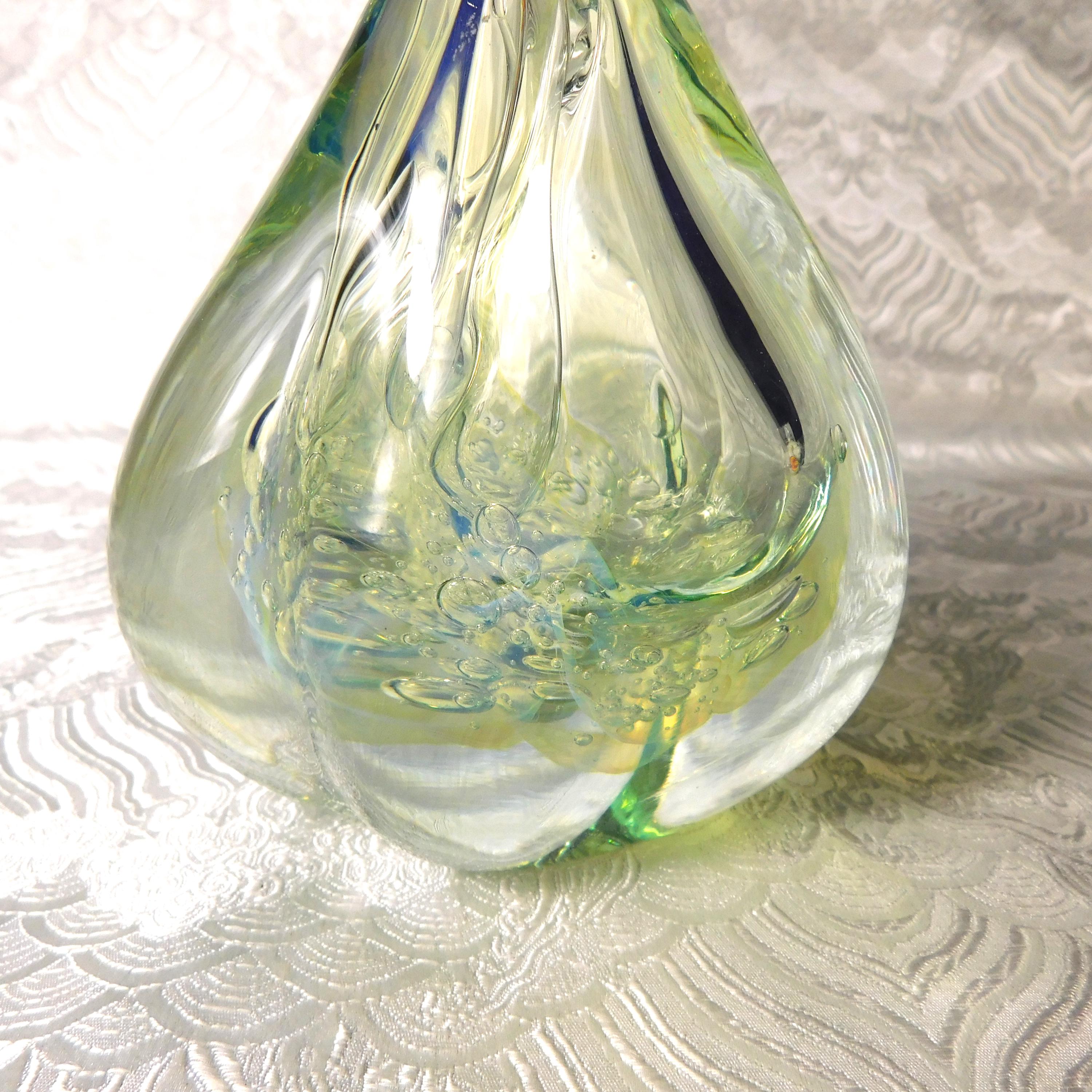 Robert Eickholt Art Glass Perfume Bottle with Pale Green and Yellow Bubbles # 26773