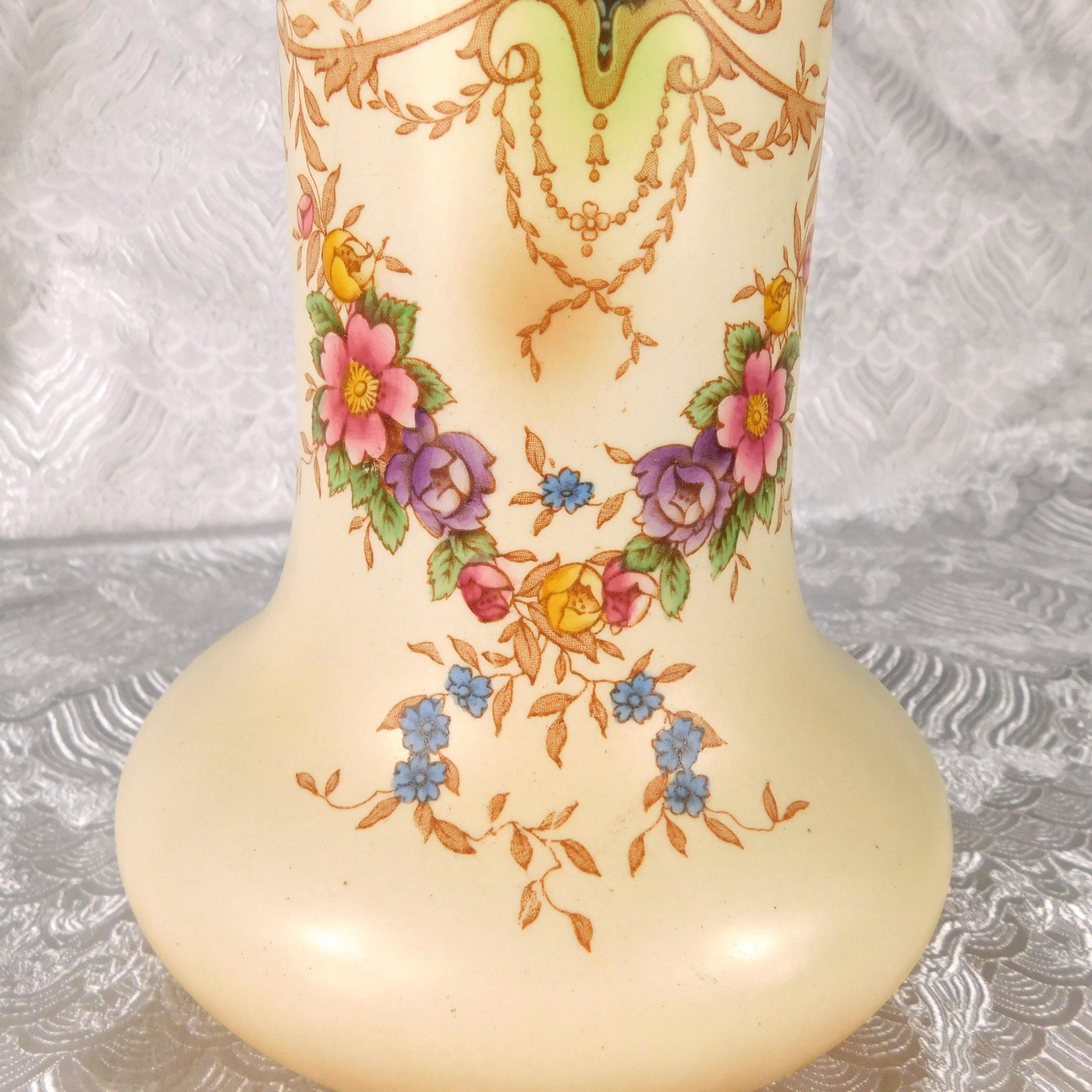 Crown Ducal Large Cream Floral Vase # 27575-Broken
