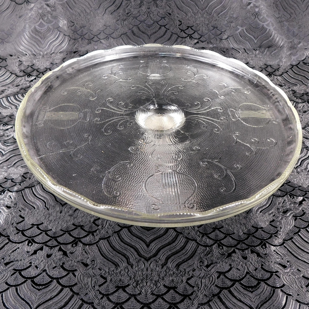 Vintage Pressed Glass Cake Stand with Lyre Detail # 27576