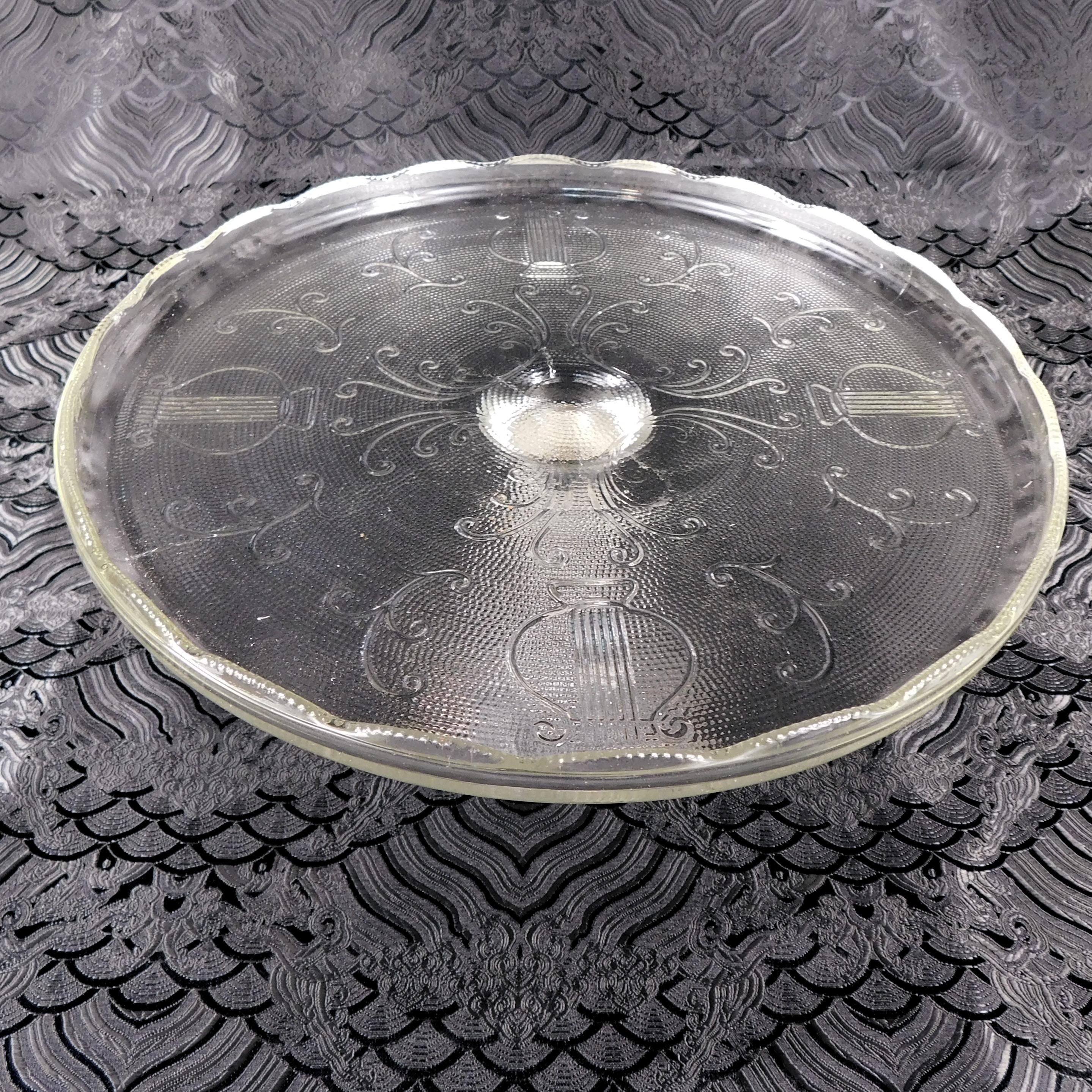 Vintage Pressed Glass Cake Stand with Lyre Detail # 27576