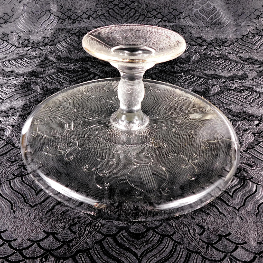 Vintage Pressed Glass Cake Stand with Lyre Detail # 27576