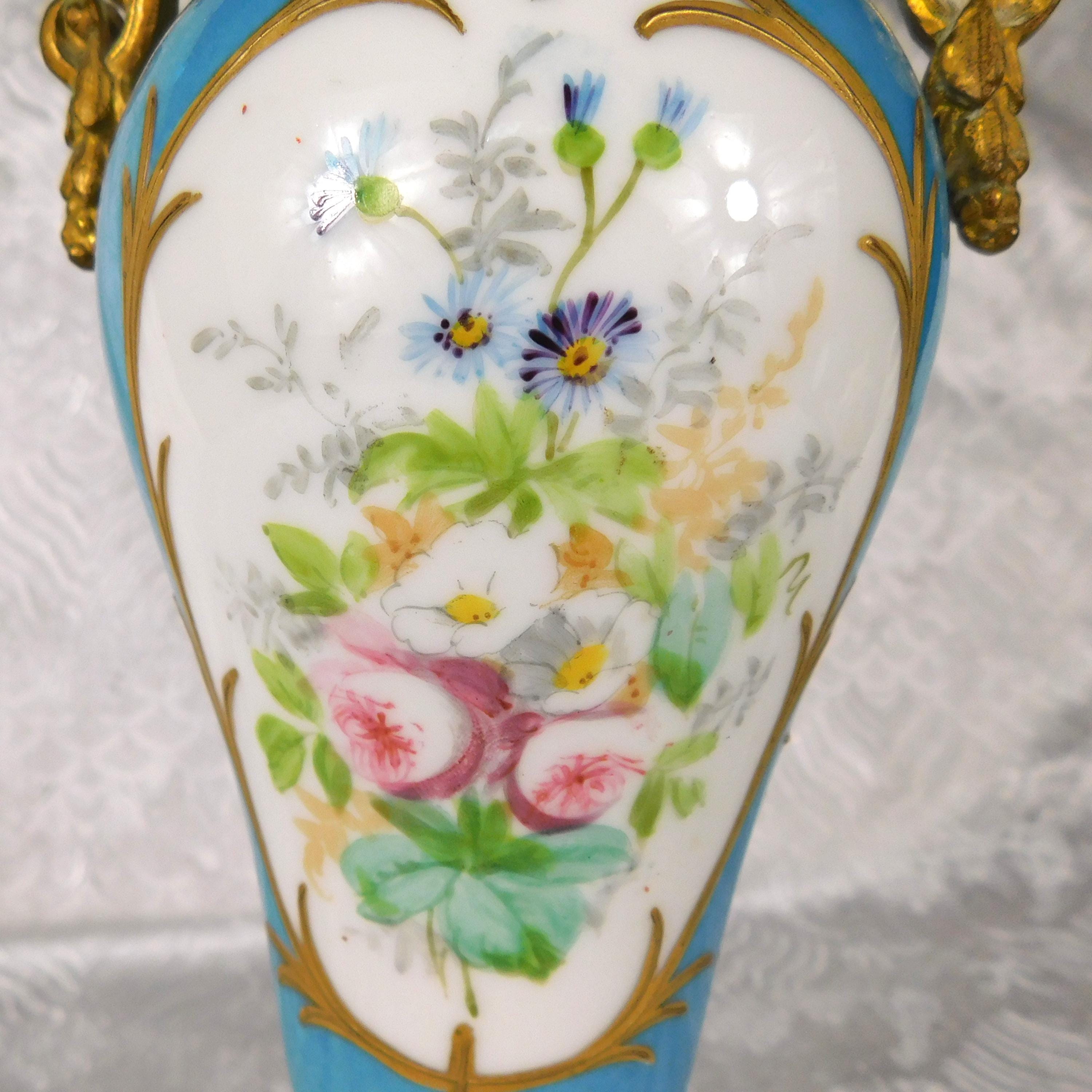 Hand Painted Porcelain and Metal Vase marked L Henry # 27651
