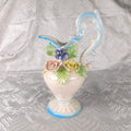 Blue and White Ceramic Pitcher with Three Dimensional Flowers # 27654