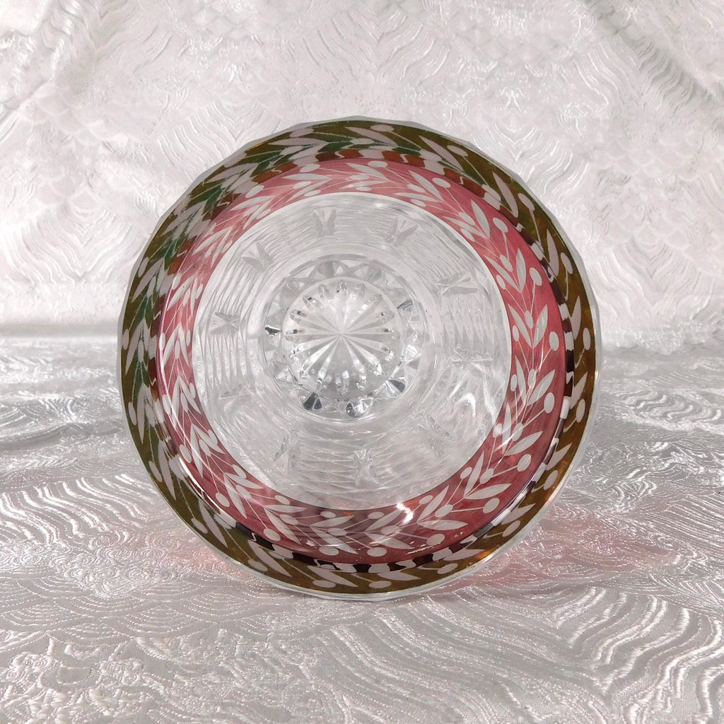 Short Cut Glass Vase with Red Cut to Clear Panel # 27638