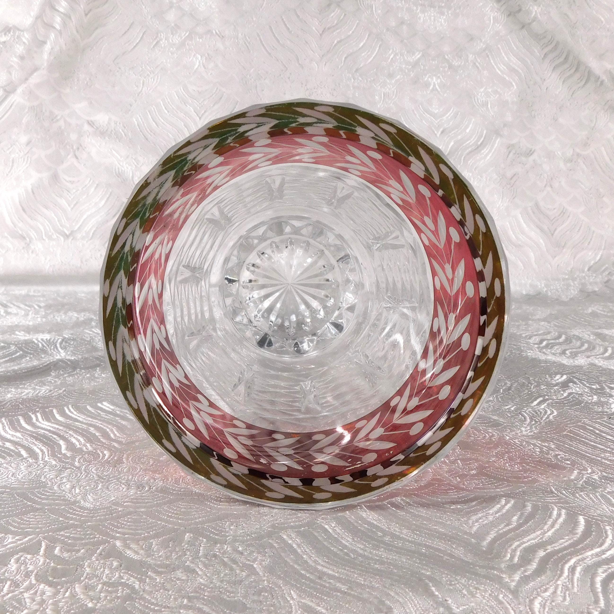 Short Cut Glass Vase with Red Cut to Clear Panel # 27638