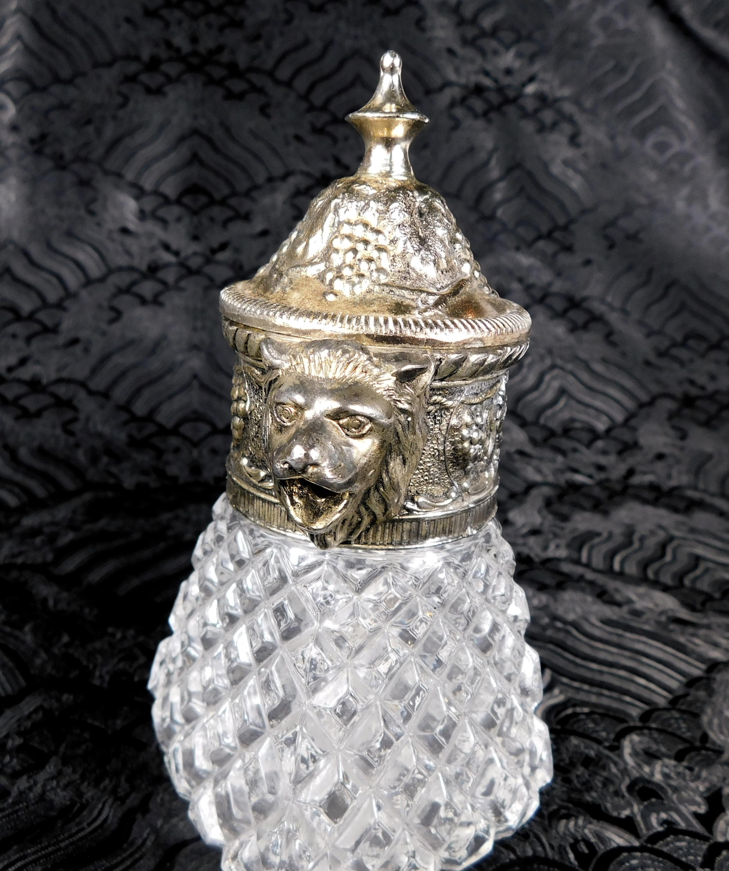 Crystal Syrup Pitcher, Milk Jug, Creamer with Metal Lid with Lions Head Spout # 27655