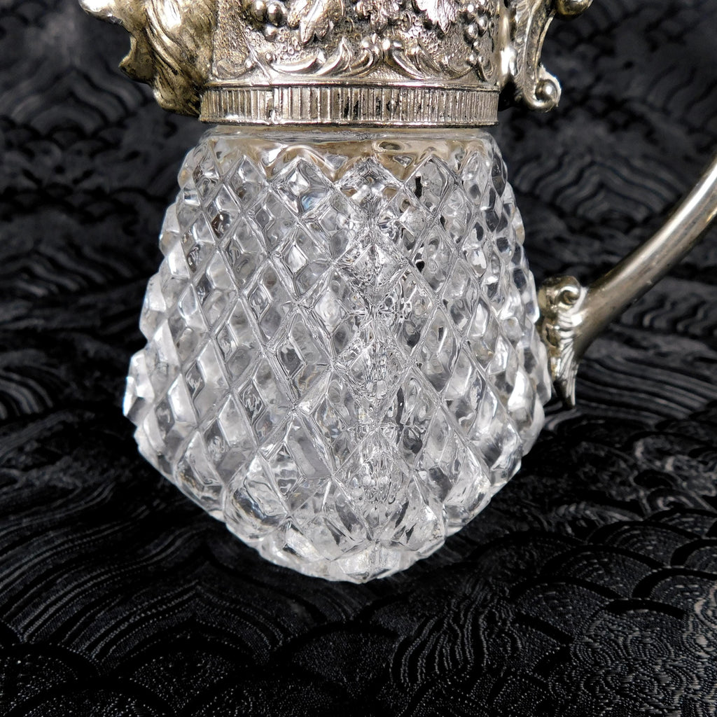 Crystal Syrup Pitcher, Milk Jug, Creamer with Metal Lid with Lions Head Spout # 27655