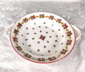 Round White Serving Dish with Pink Flowers and Handles # 27629
