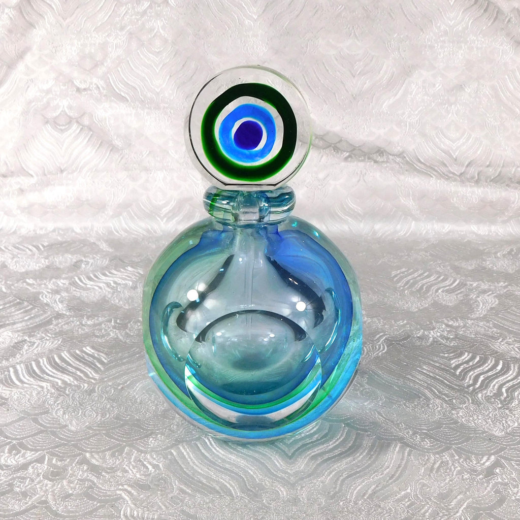 Blue and Green Art Glass Perfume Bottle with Matching Stopper # 27626