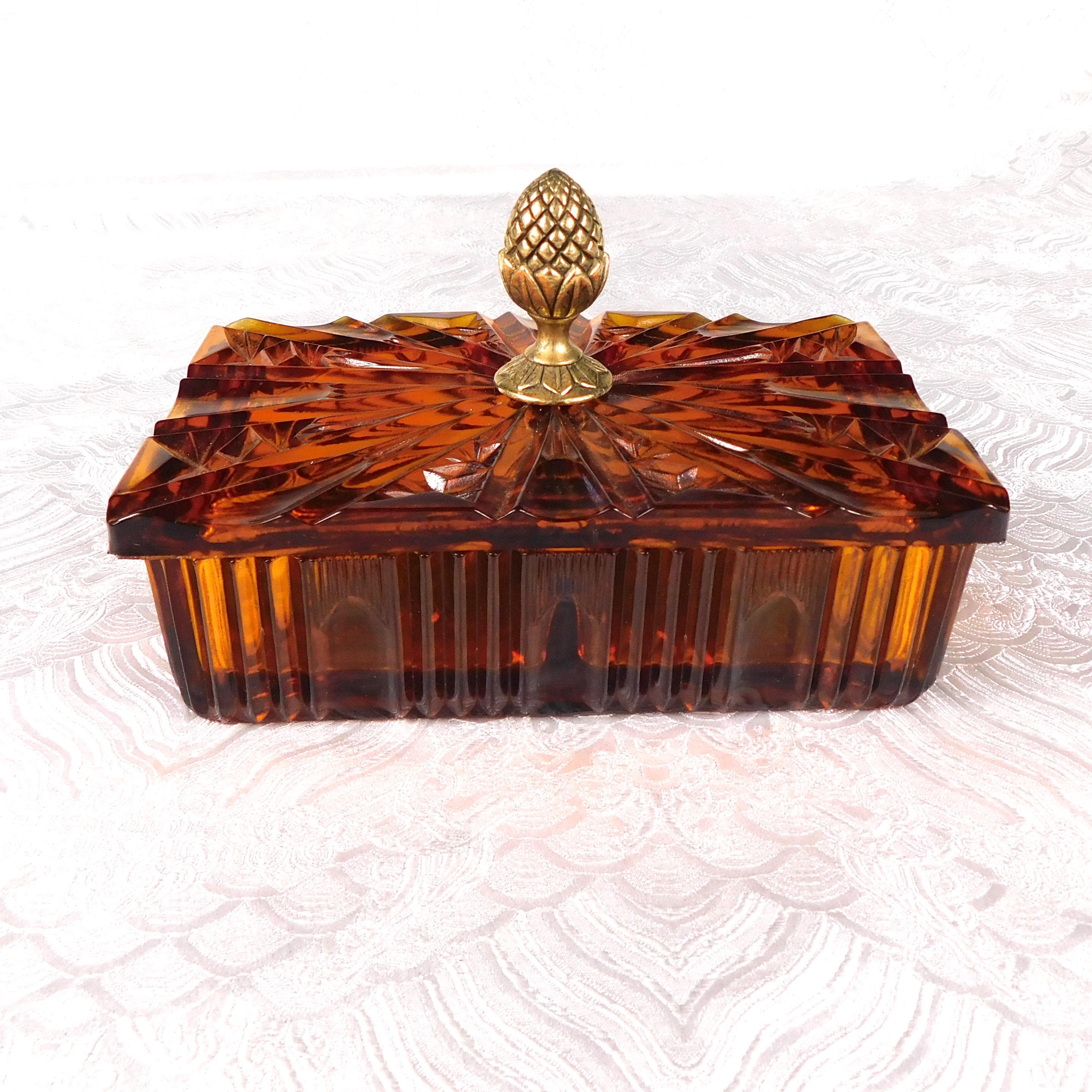 Amber Glass Vanity or Jewelry Box   # 27555