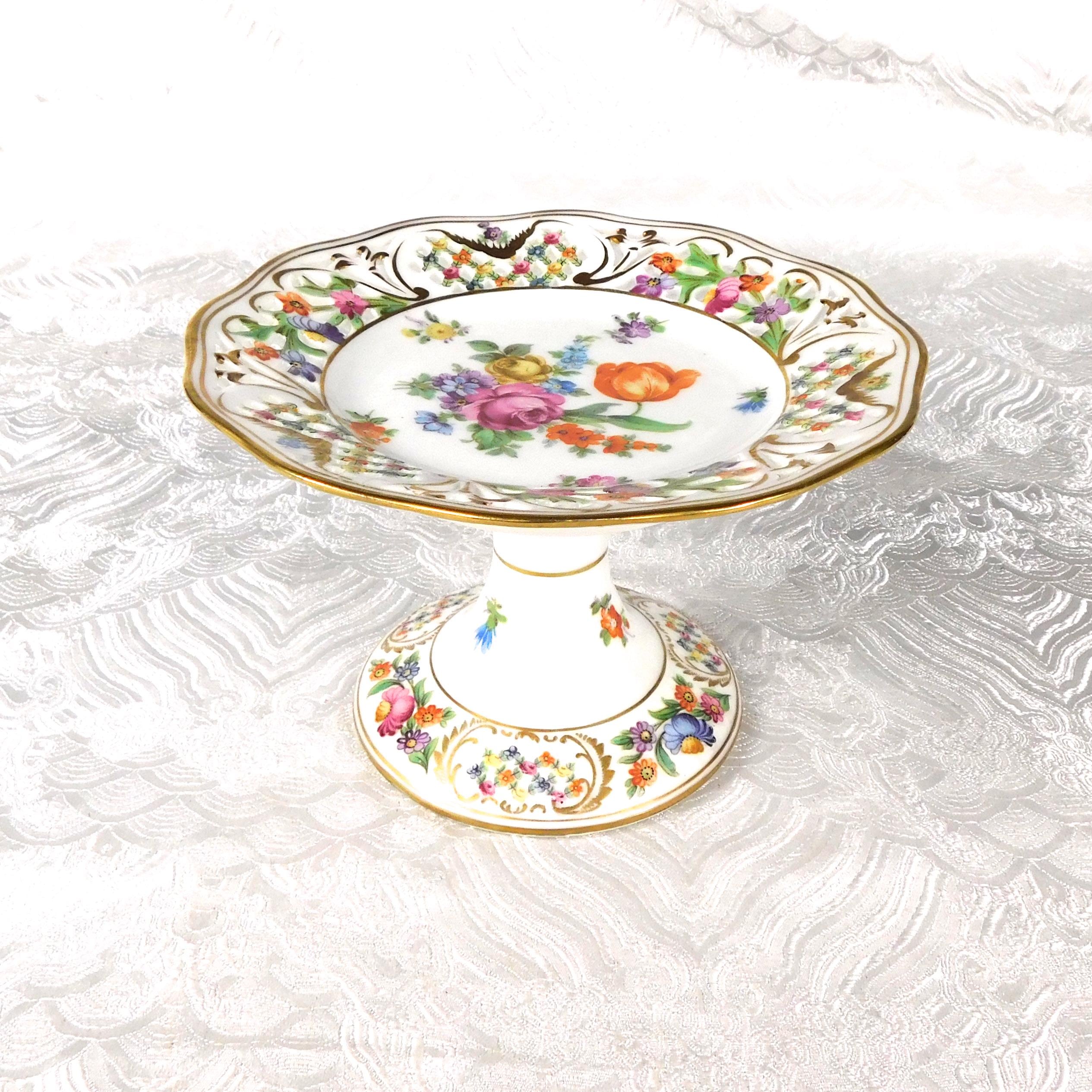 Schumann Small Footed Plate or Compote in Empress Dresden Flowers # 27605