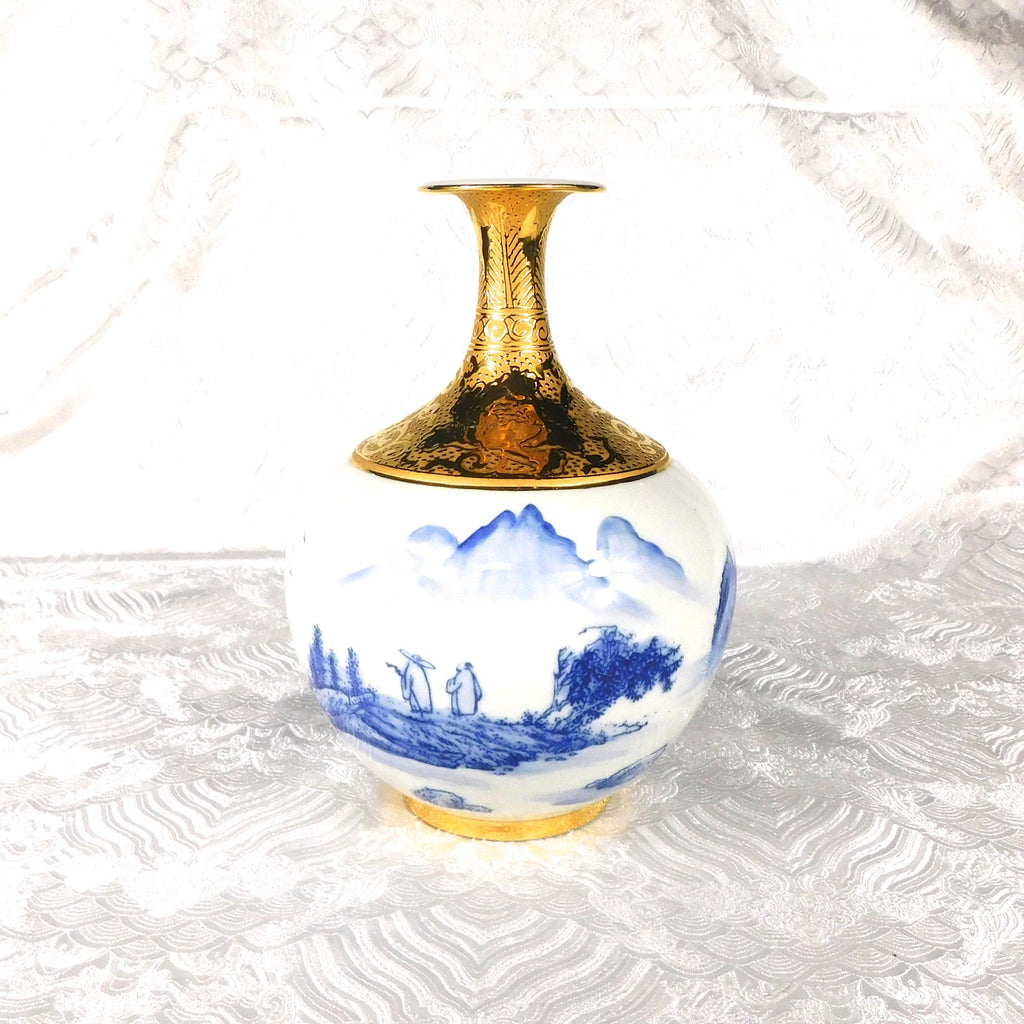 Blue and White Chinese Vase with Gold Neck # 27567
