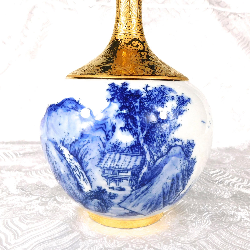 Blue and White Chinese Vase with Gold Neck # 27567