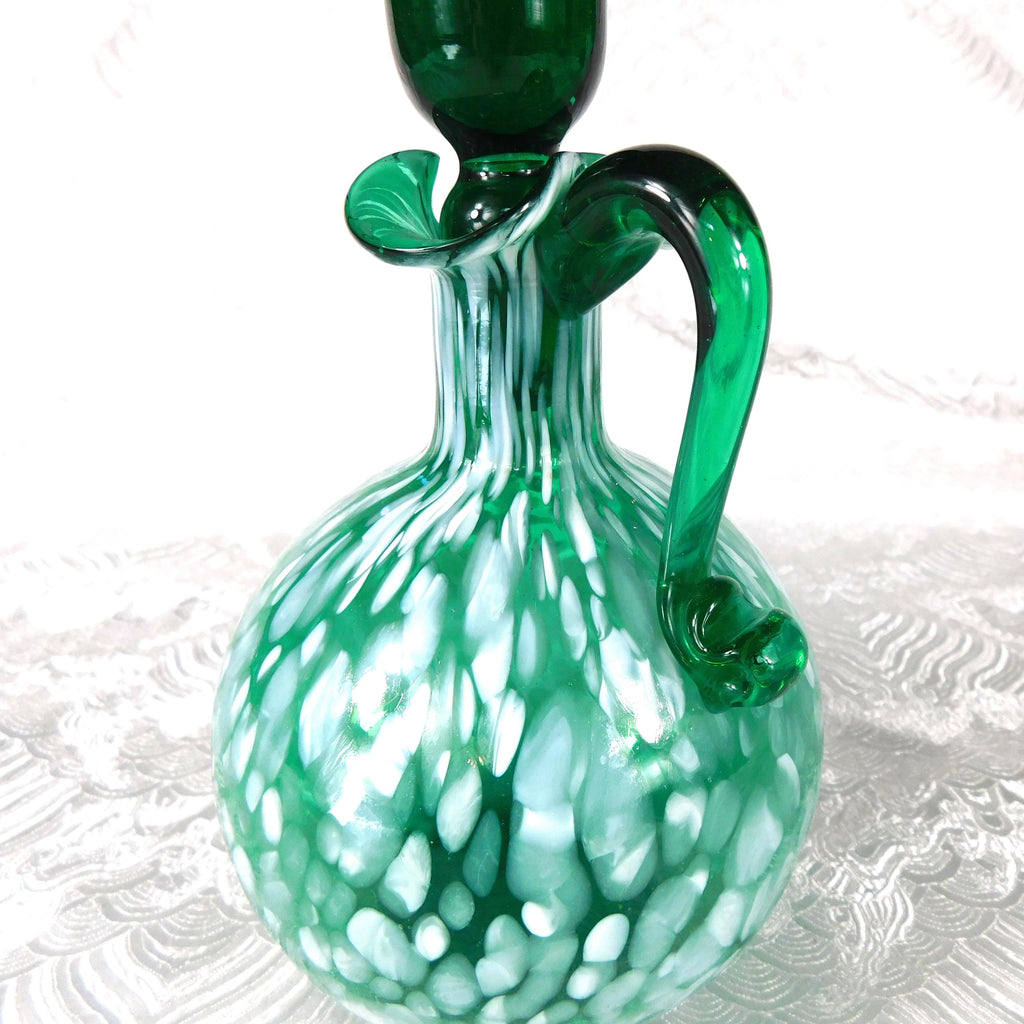 Green and White Glass Jug with Stopper # 27600