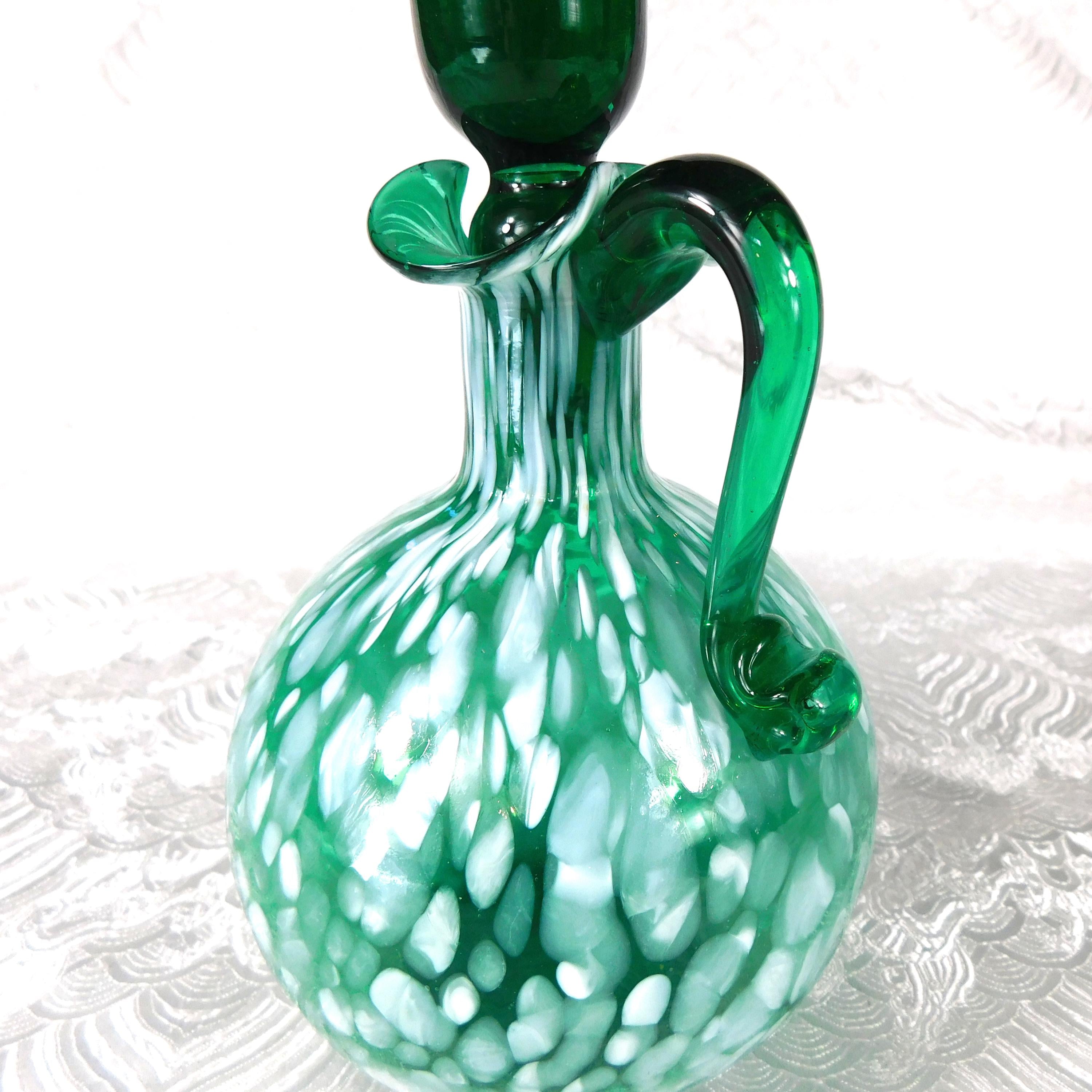 Green and White Glass Jug with Stopper # 27600