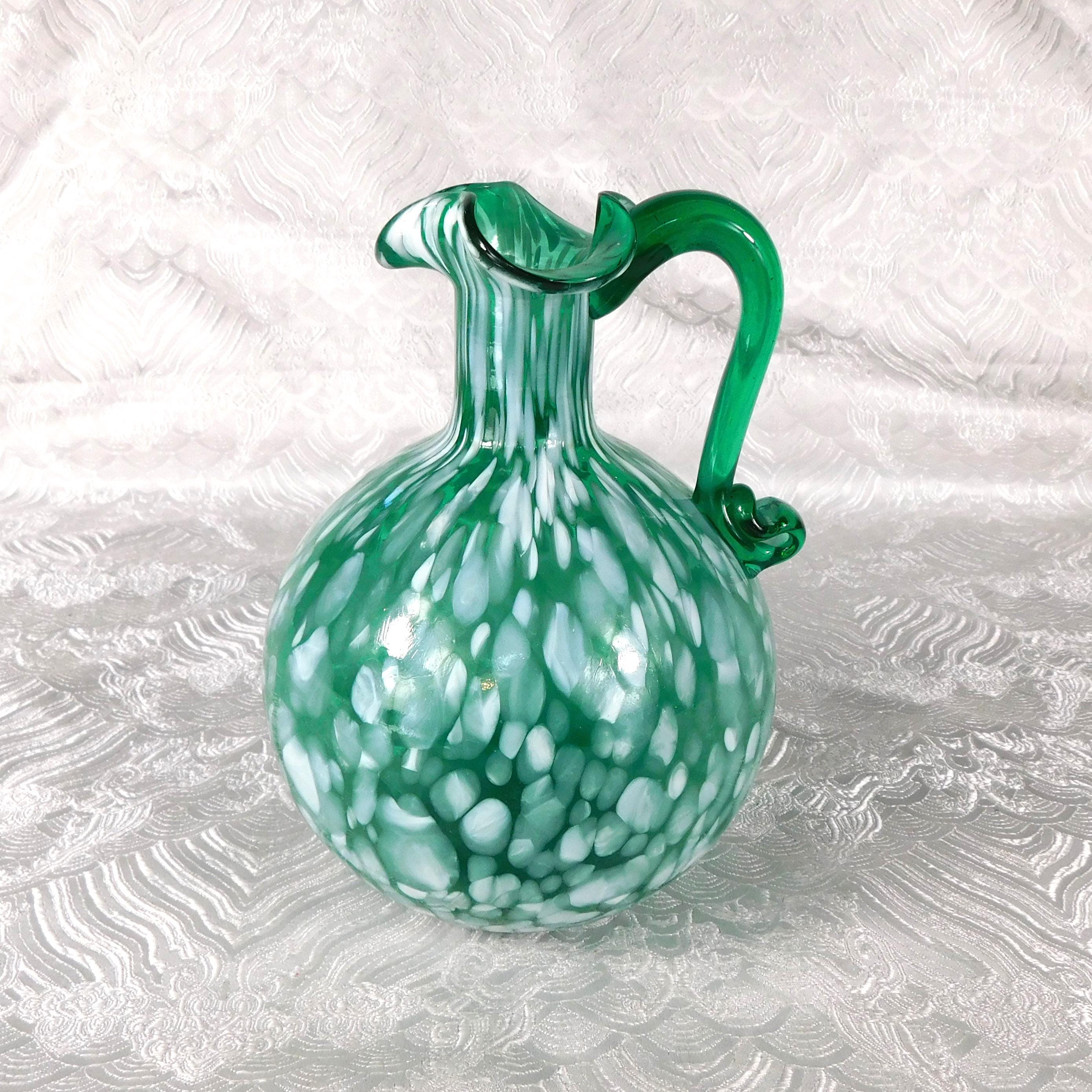 Green and White Glass Jug with Stopper # 27600