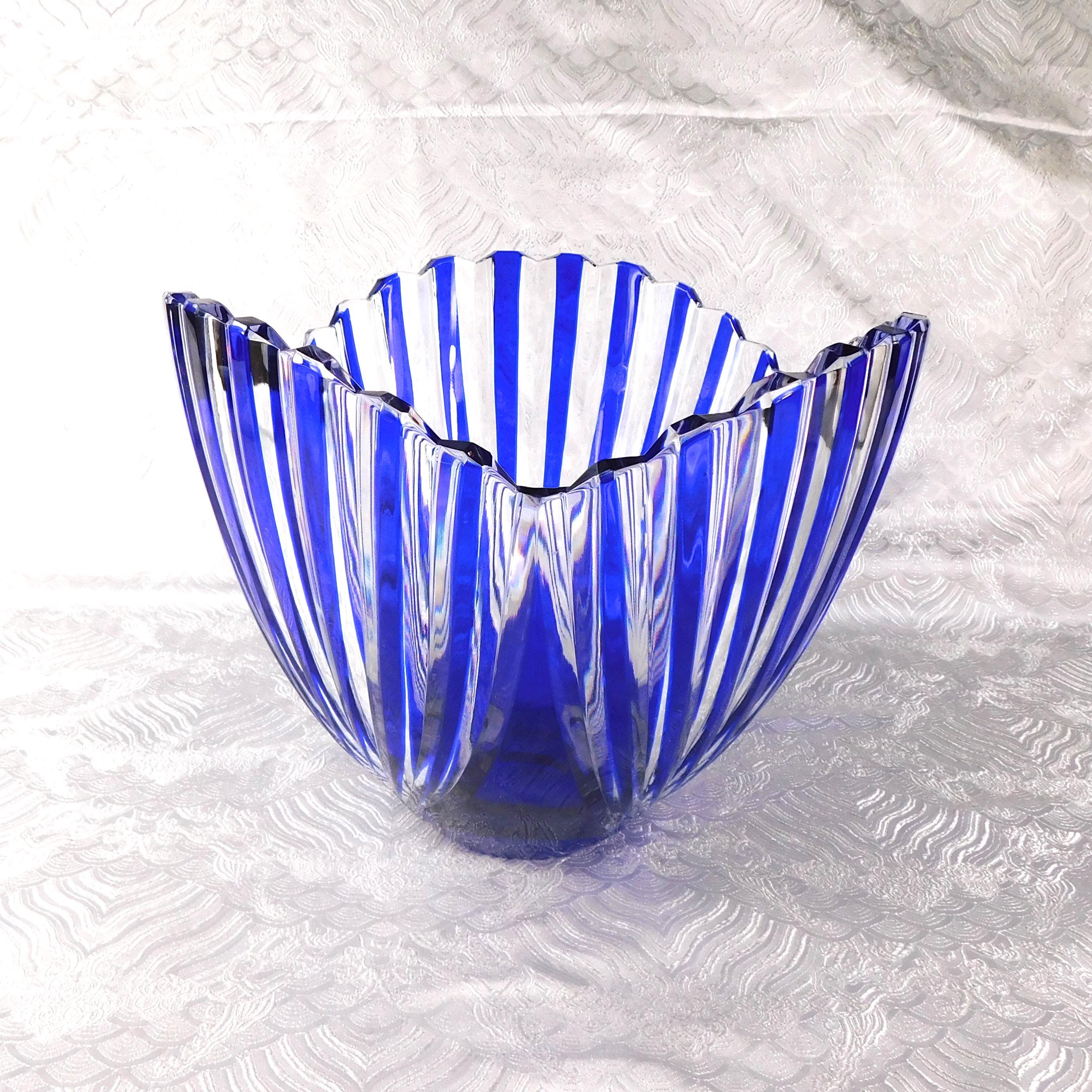Large Blue and Clear Art Glass Bowl # 27665