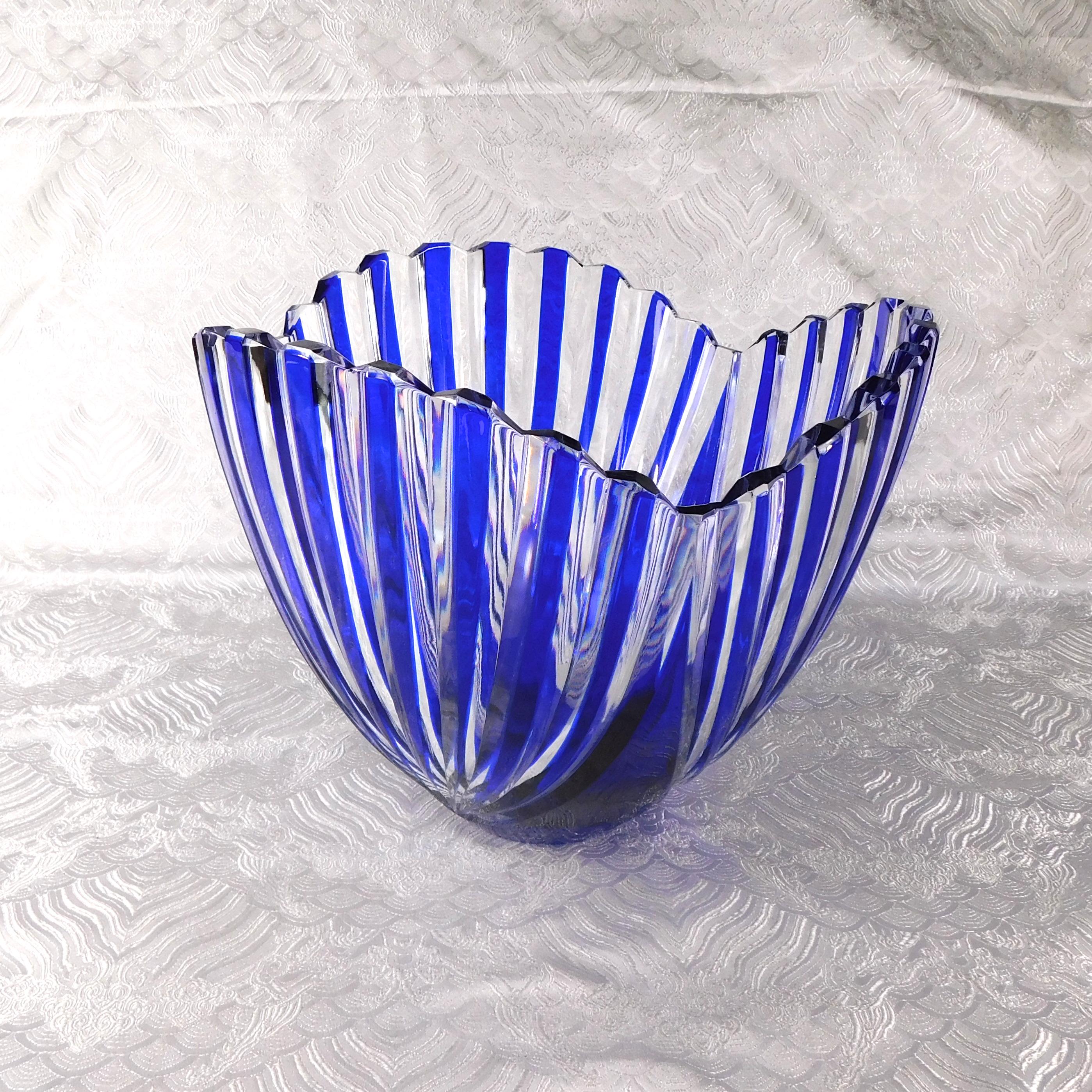 Large Blue and Clear Art Glass Bowl # 27665