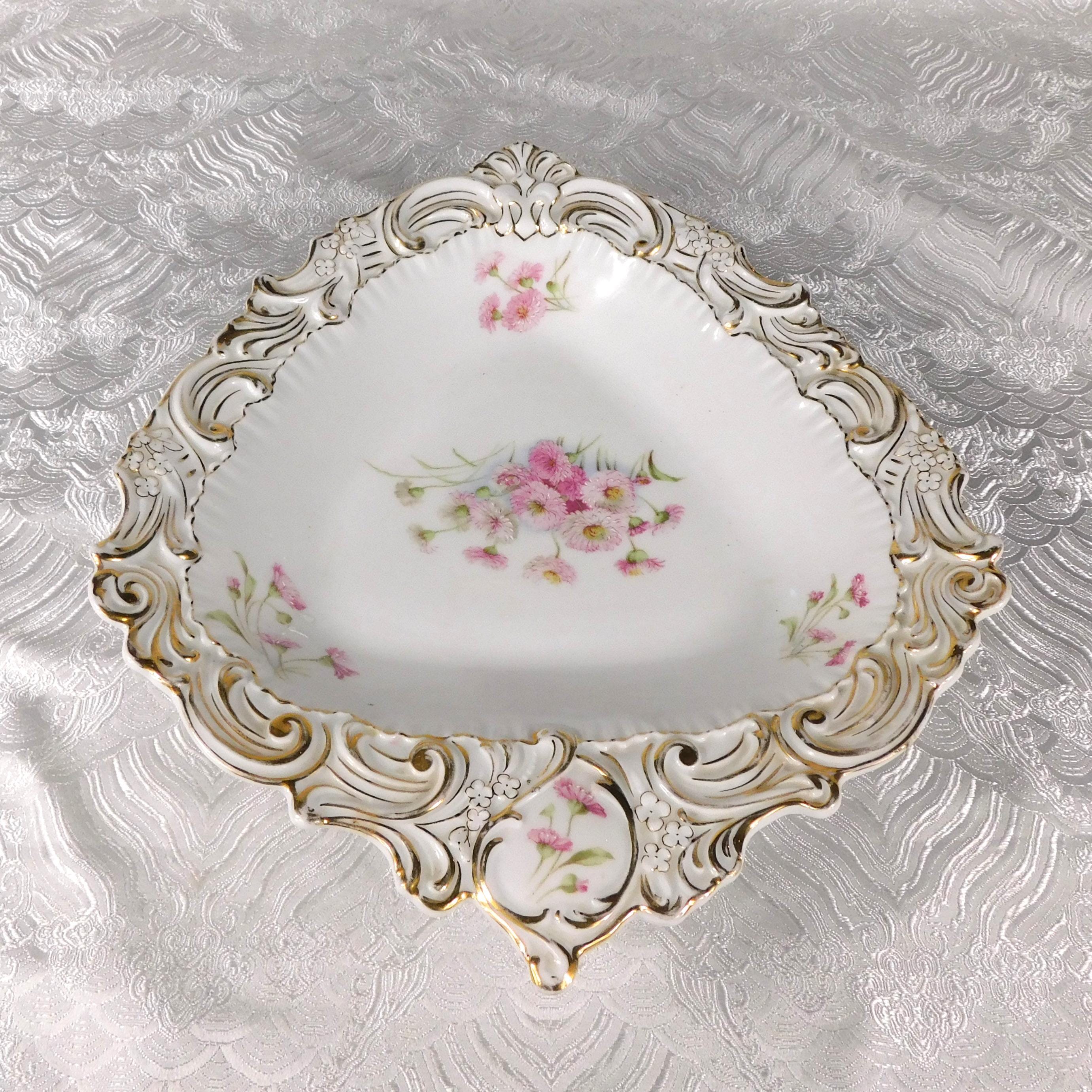 Carl Tielsch White Floral Triangular Bowl # 27644