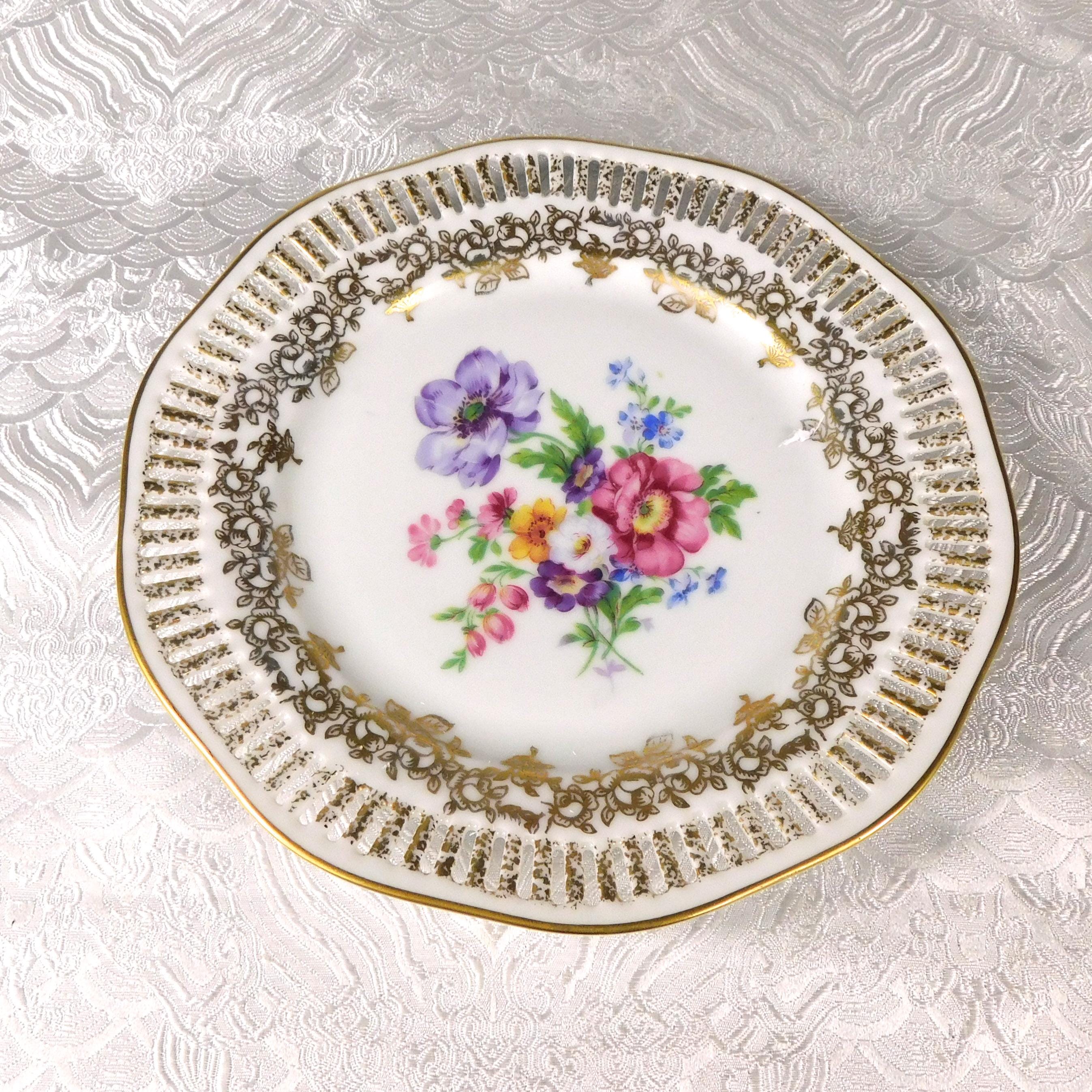 Set of Two Winterling Multicolor Floral Plates with Pierced Rims # 27646