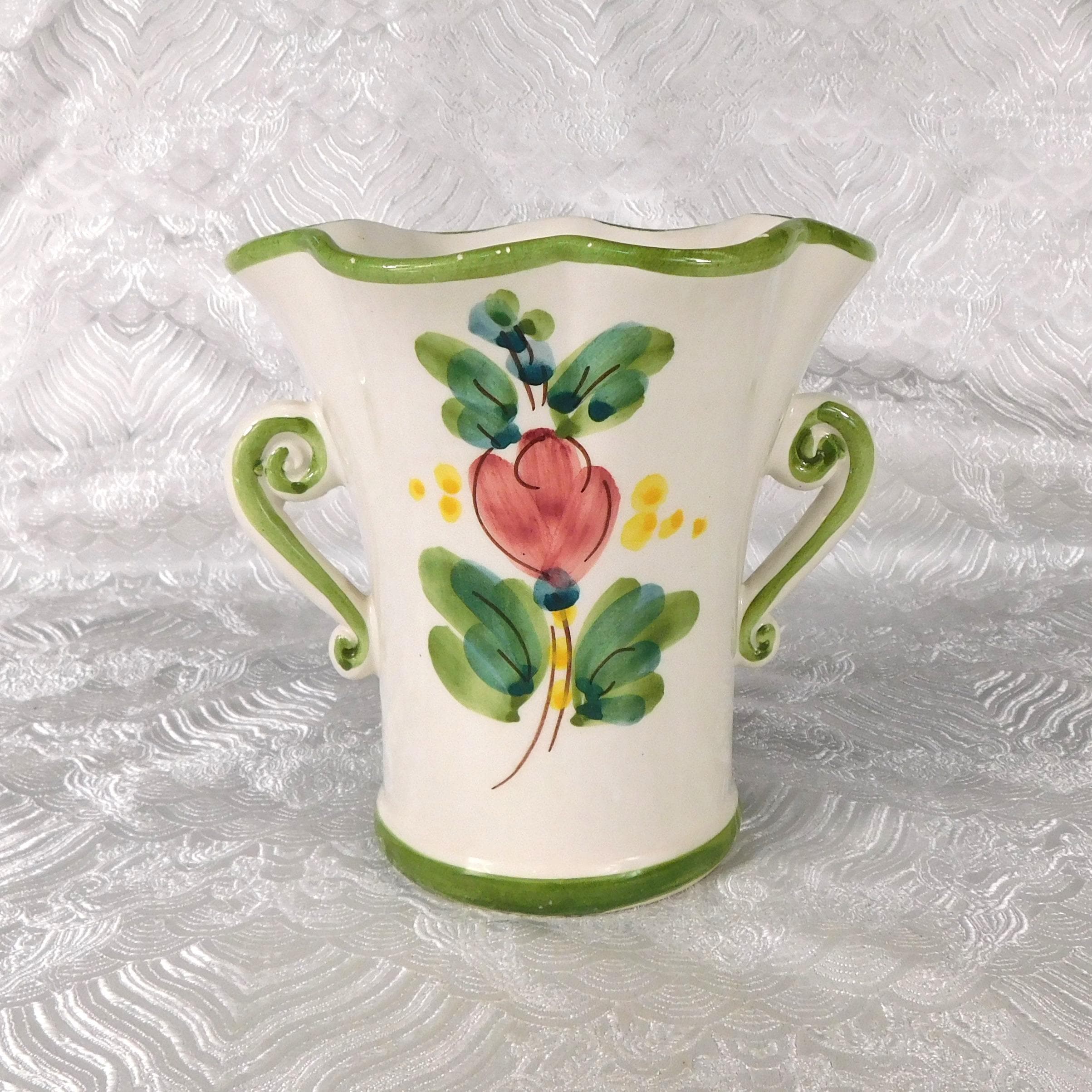 Small White and Green  Floral Vase from italy # 27657