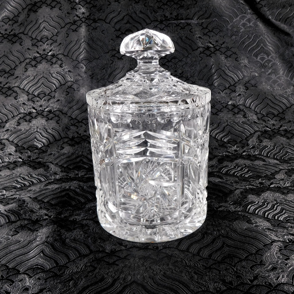 Heavy Cut Crystal Biscuit Barrel with Whirling Stars # 27610