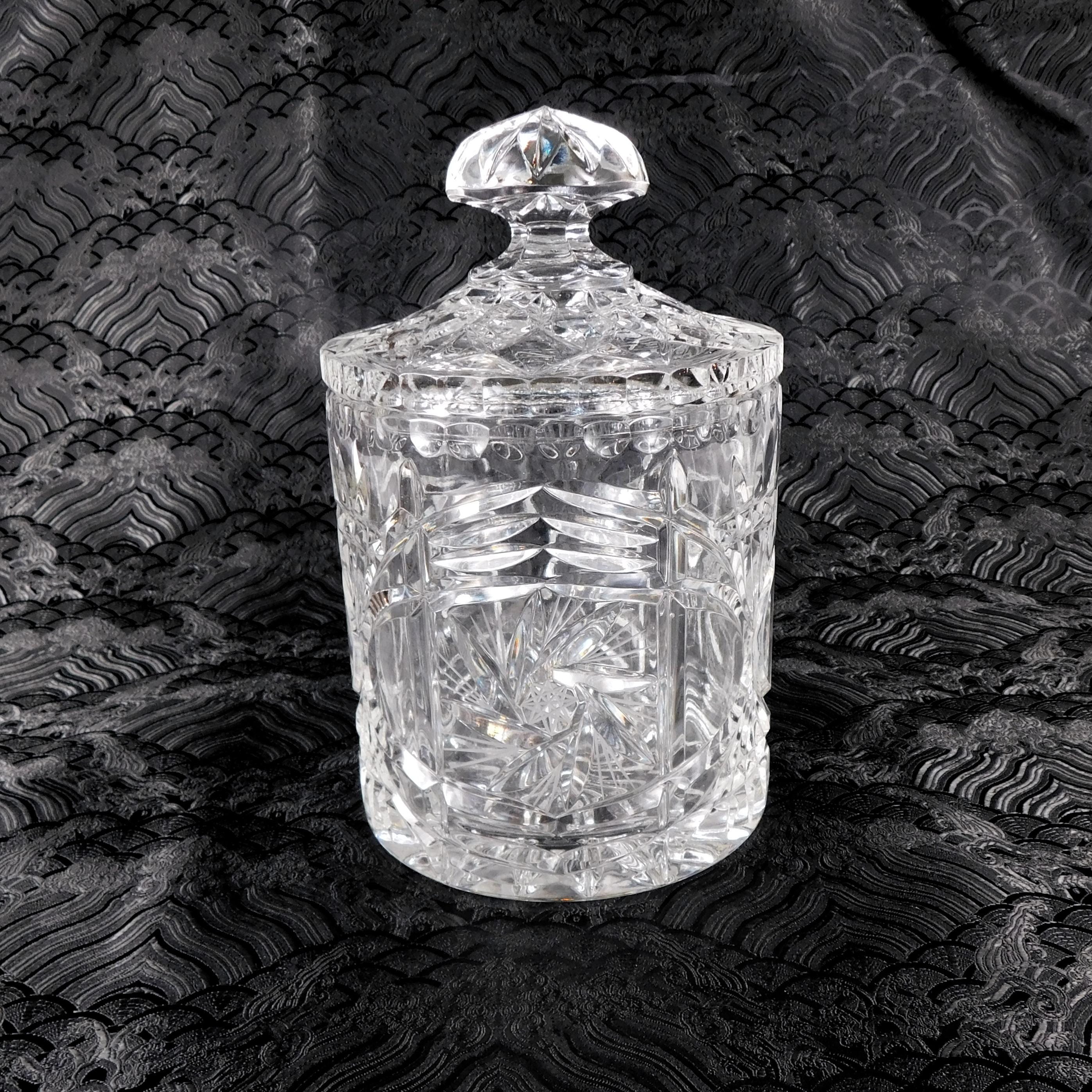 Heavy Cut Crystal Biscuit Barrel with Whirling Stars # 27610