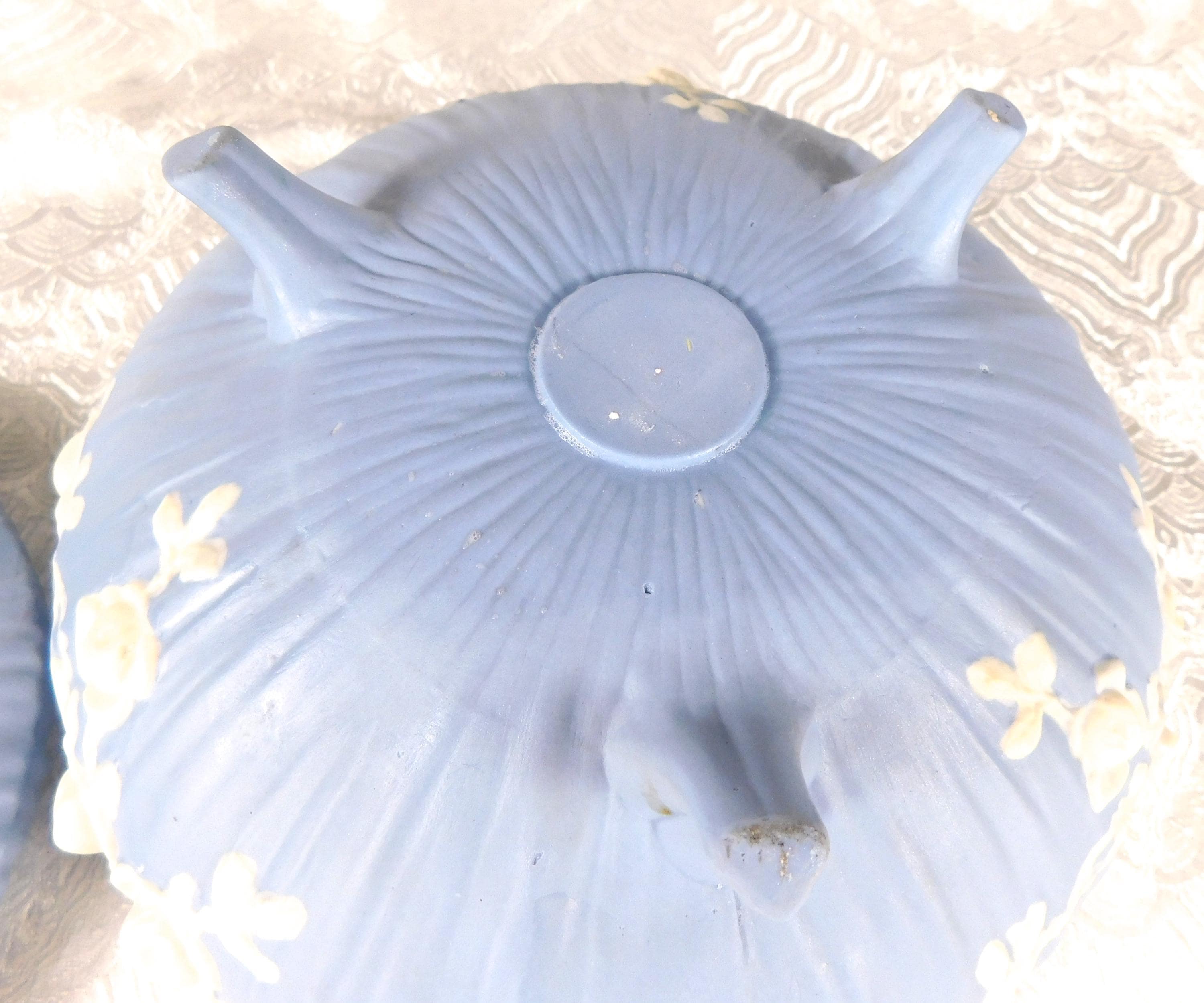 Footed Blue Jasperware Bowl with Lid # 27609