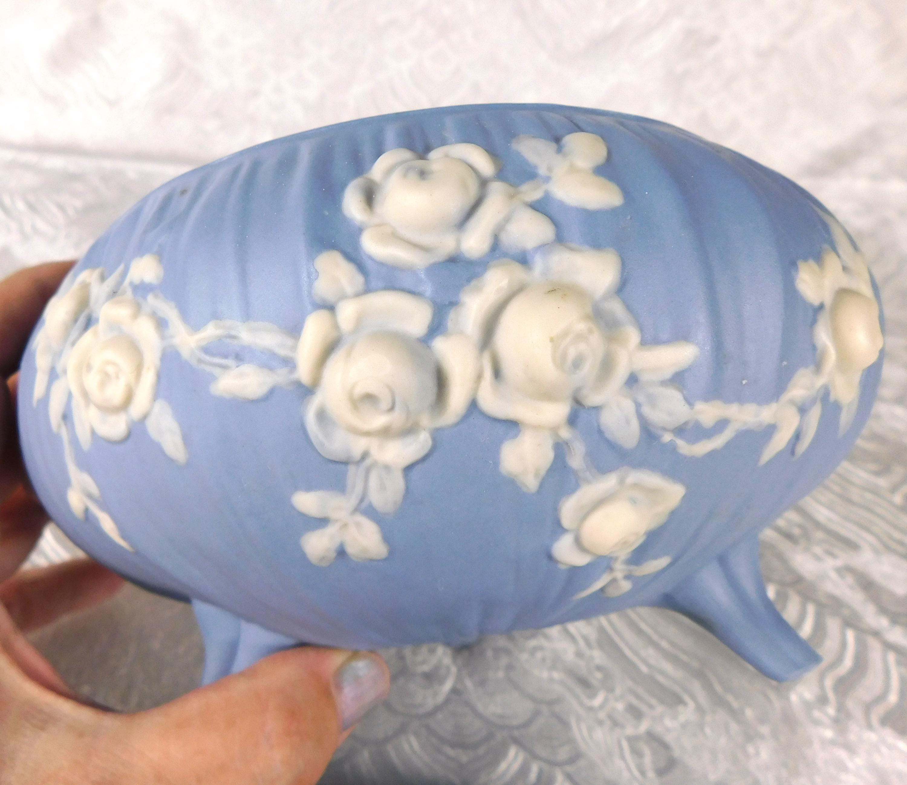 Footed Blue Jasperware Bowl with Lid # 27609