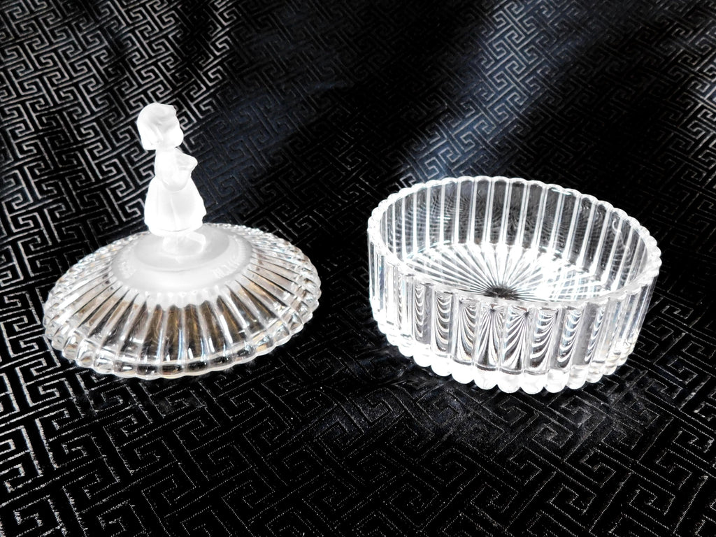Glass Covered Trinket Powder Dish with Girl Shaped Handle  # 23525