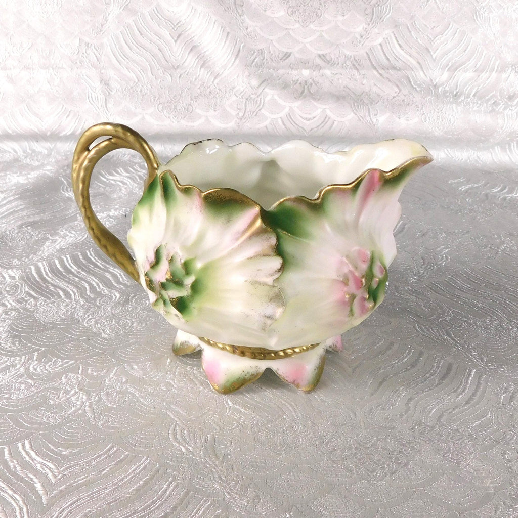 Reinhold Schlegelmilch Pink and Olive Green Floral Creamer # 27679