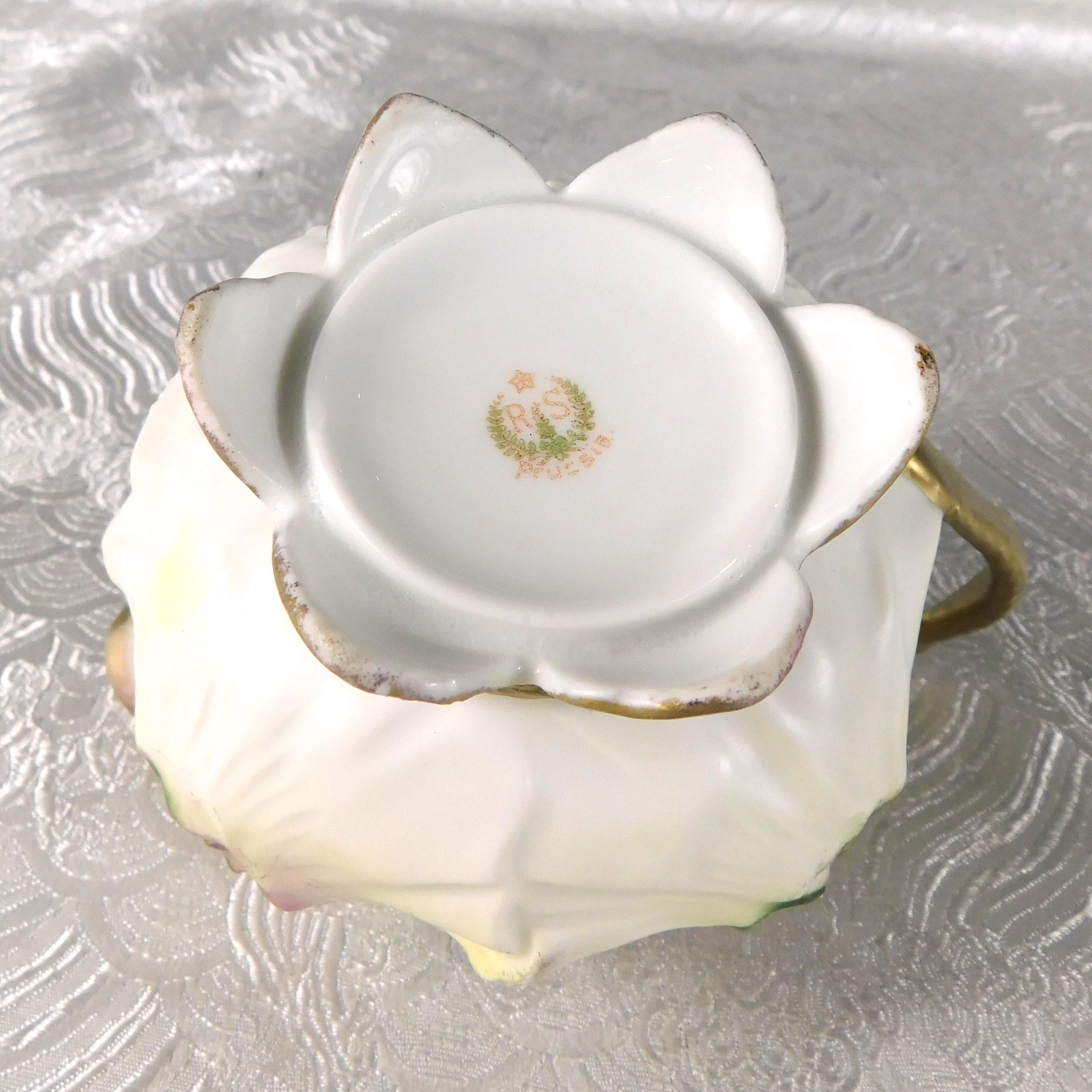 Reinhold Schlegelmilch Pink and Olive Green Floral Creamer # 27679