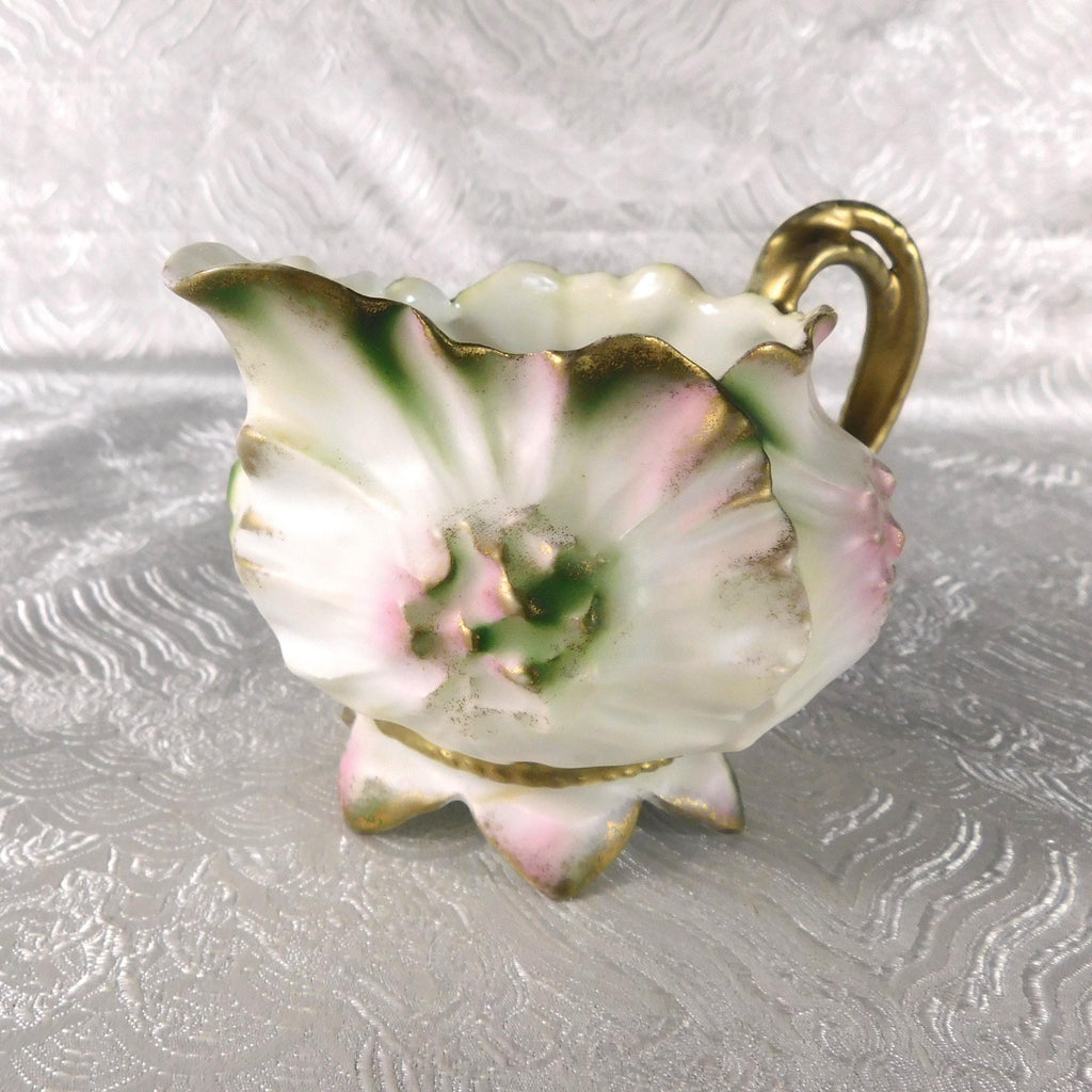 Reinhold Schlegelmilch Pink and Olive Green Floral Creamer # 27679
