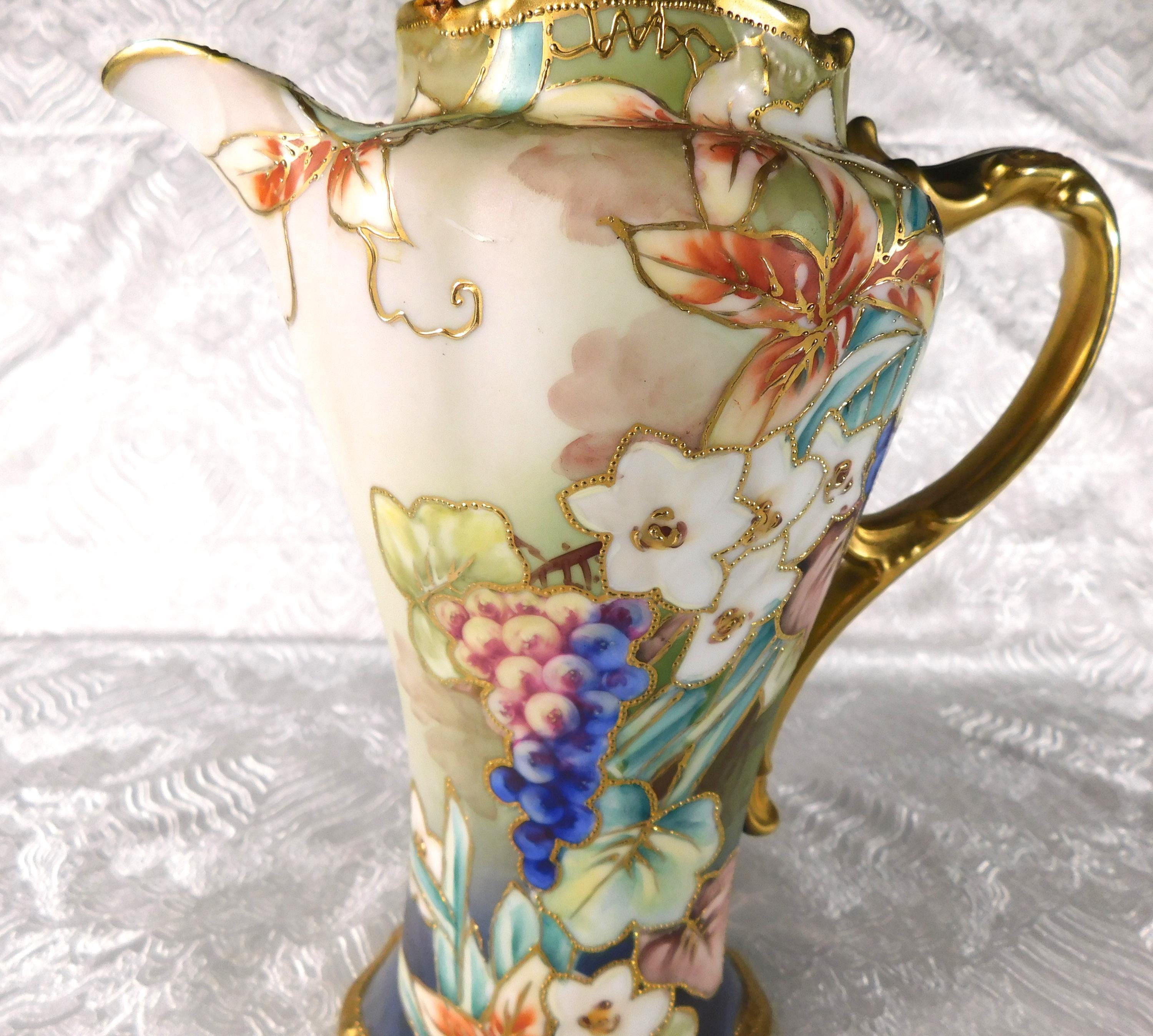 Very Colorful Chocolate Pot with Beaded Gold-No Lid # 27669
