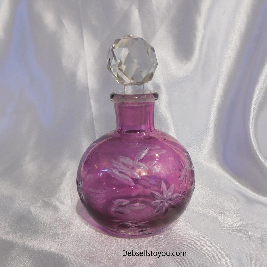 Pink Cut to Clear Glass Bottle with Stopper #21189