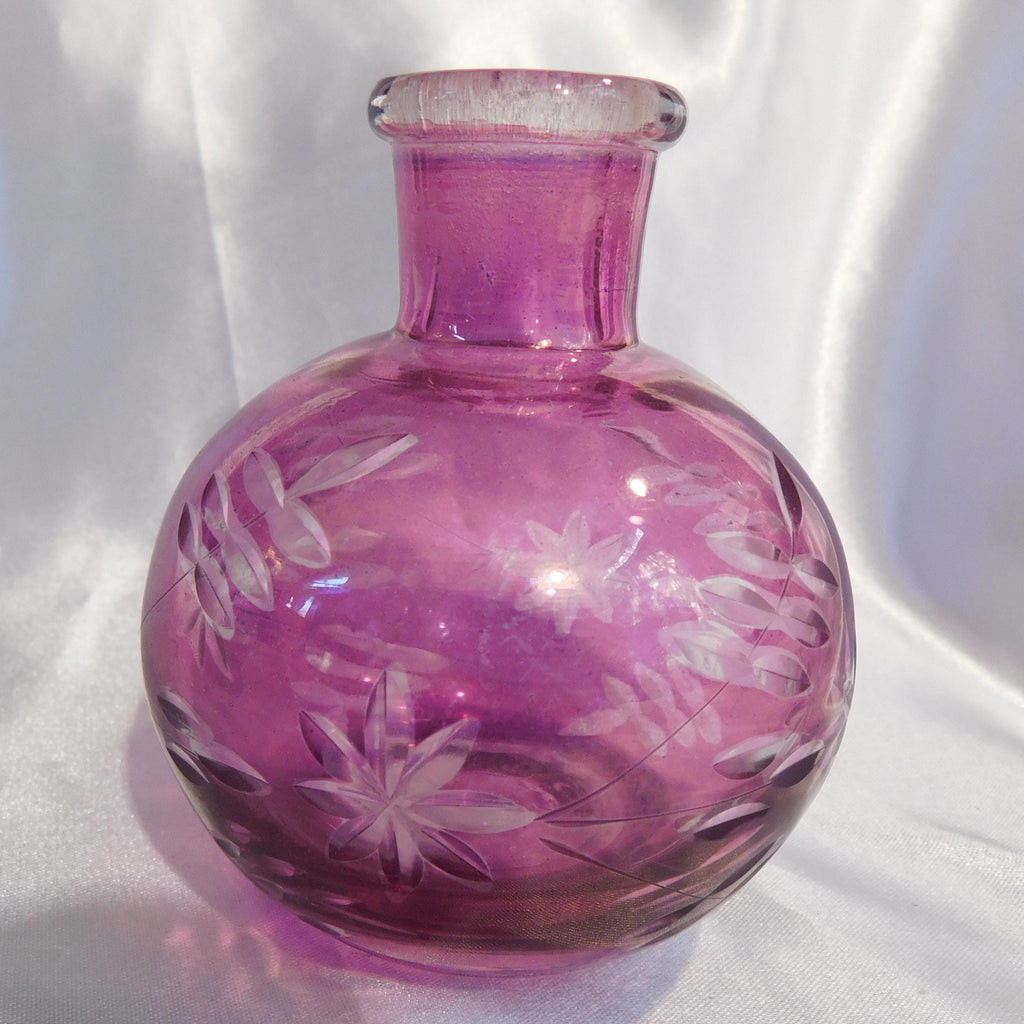 Pink Cut to Clear Glass Bottle with Stopper #21189