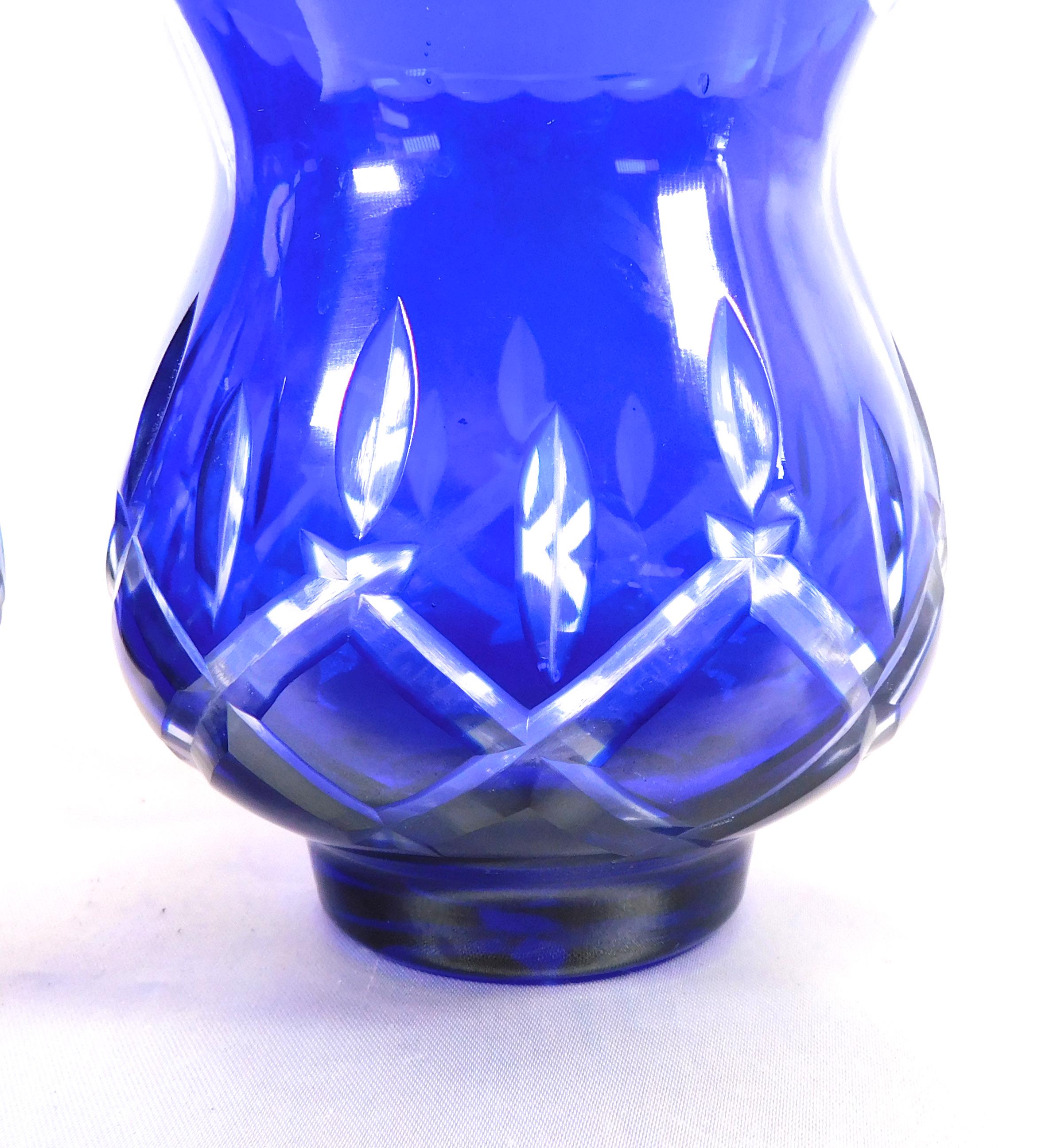 Set of Four Blue Cut to Clear Glasses, Vases, Candleholders  # 25819