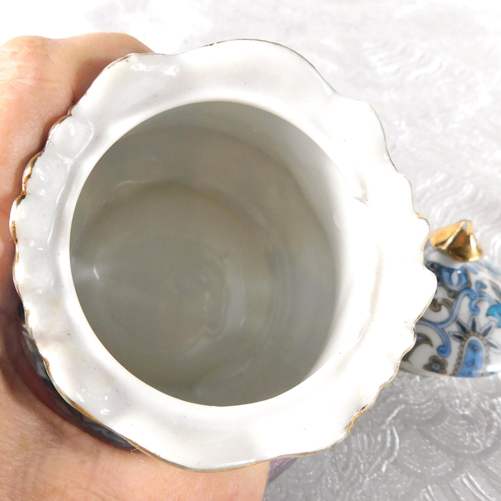 Lefton Blue Paisley Jam Jelly Pot with Lid # 27673
