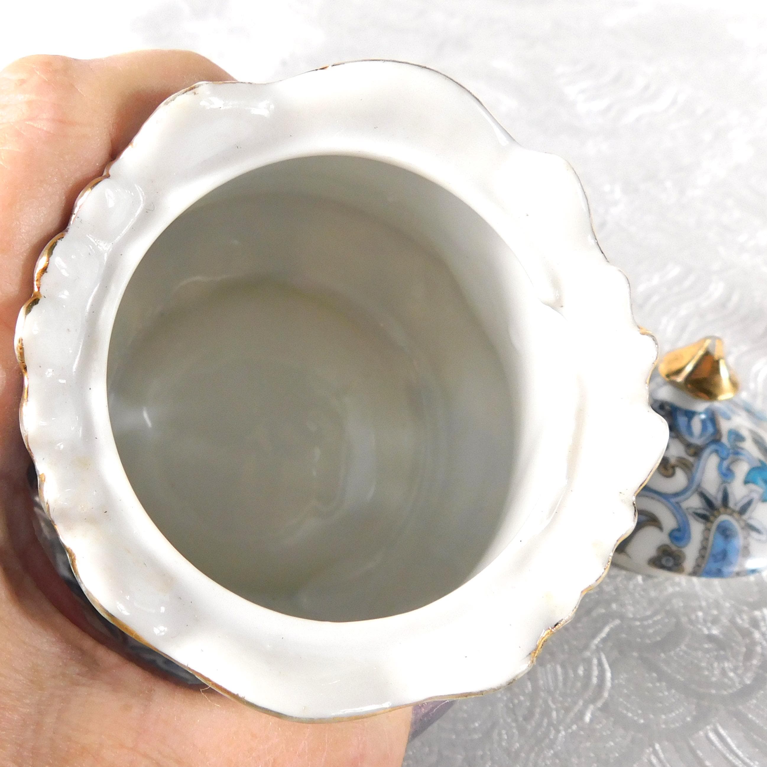 Lefton Blue Paisley Jam Jelly Pot with Lid # 27673
