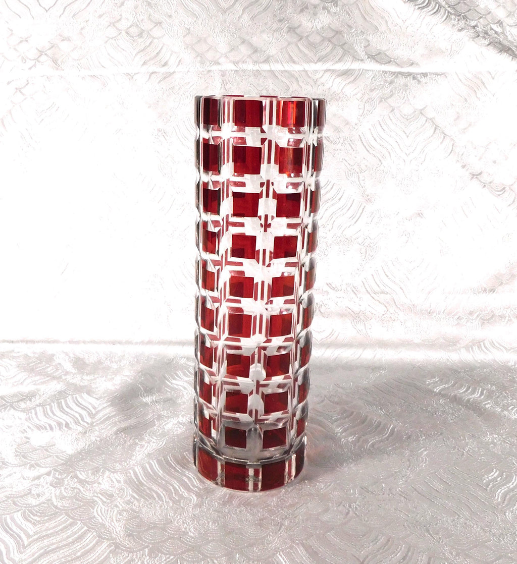 Round Red Cut to Clear Glass Vase # 27666