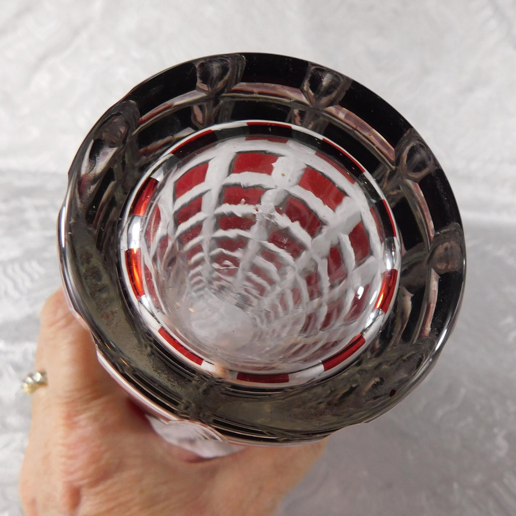 Round Red Cut to Clear Glass Vase # 27666