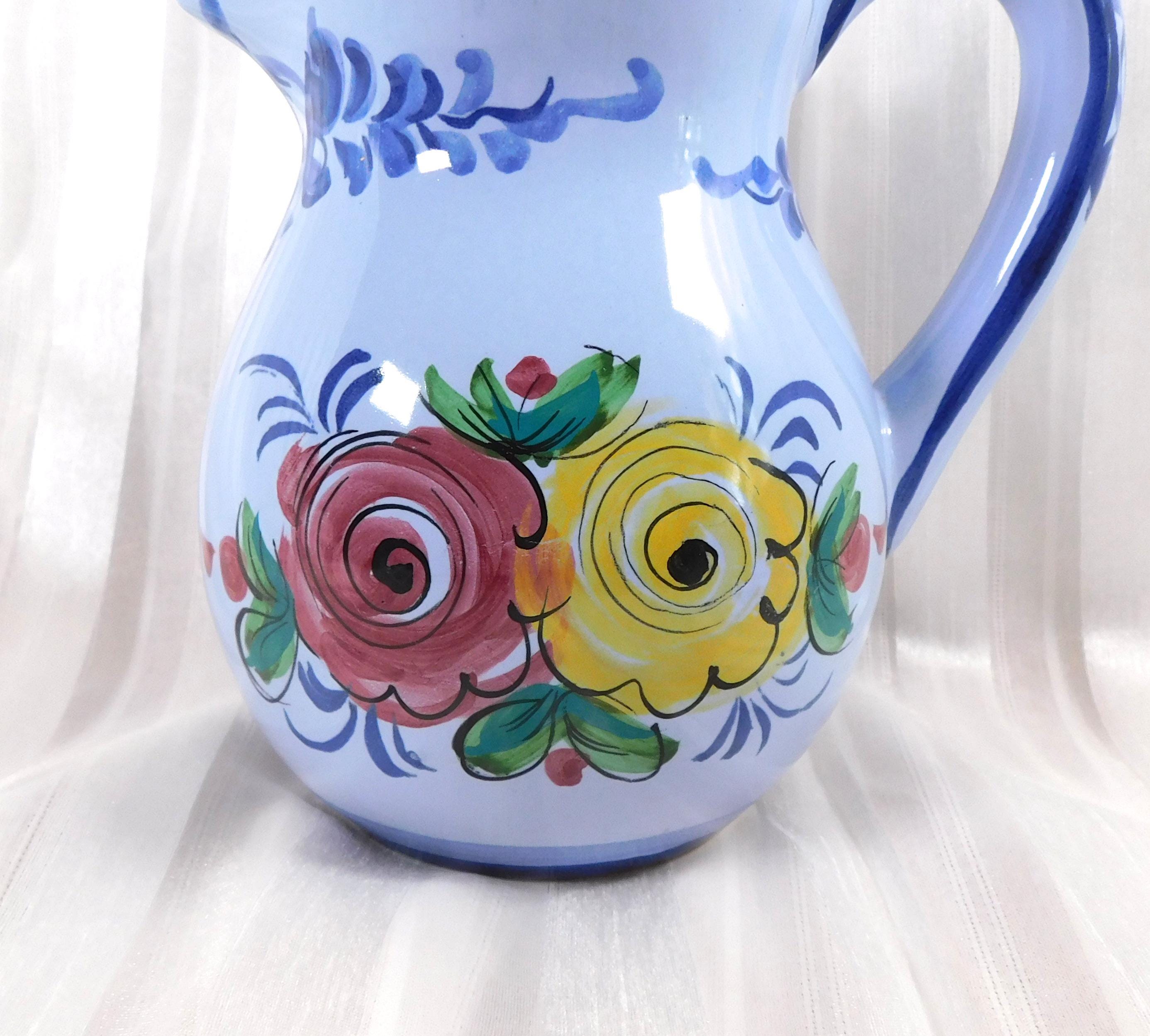 Blue Floral Pitcher from Portugal # 25862