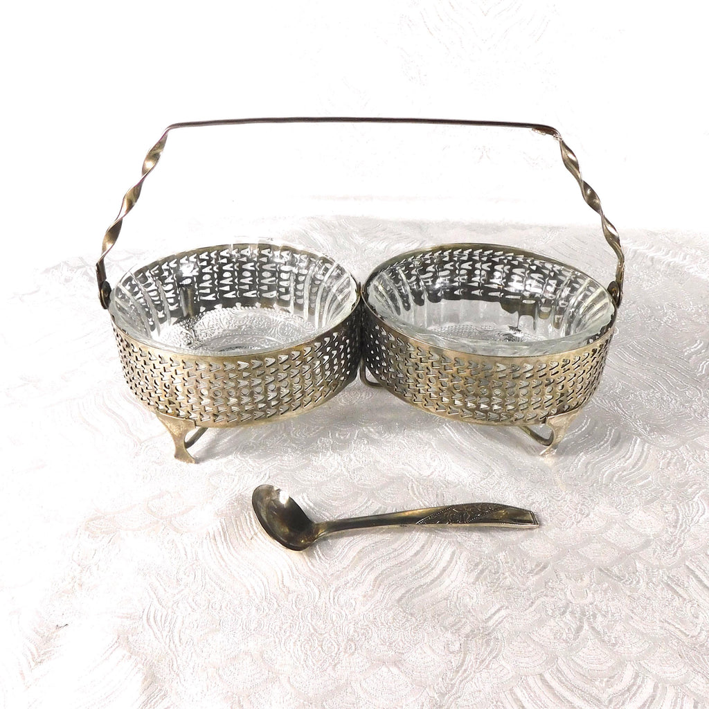Two Dish Jelly Jar Condiment Stand with Metal Rack and Spoon # 27671