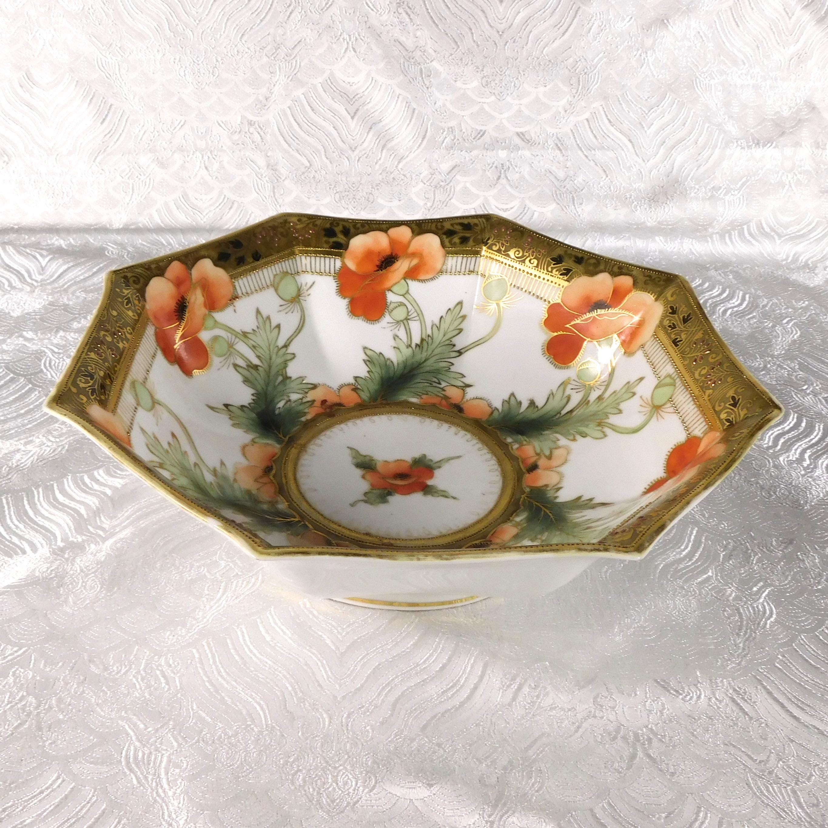 Large Nippon Bowl with Poppies and Gold Beading #  27677