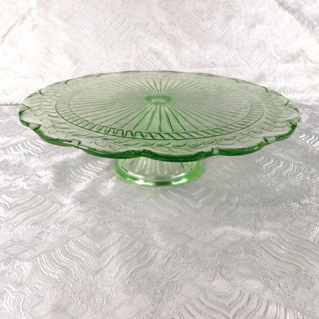 Green Glass Footed Cake Plate # 27688