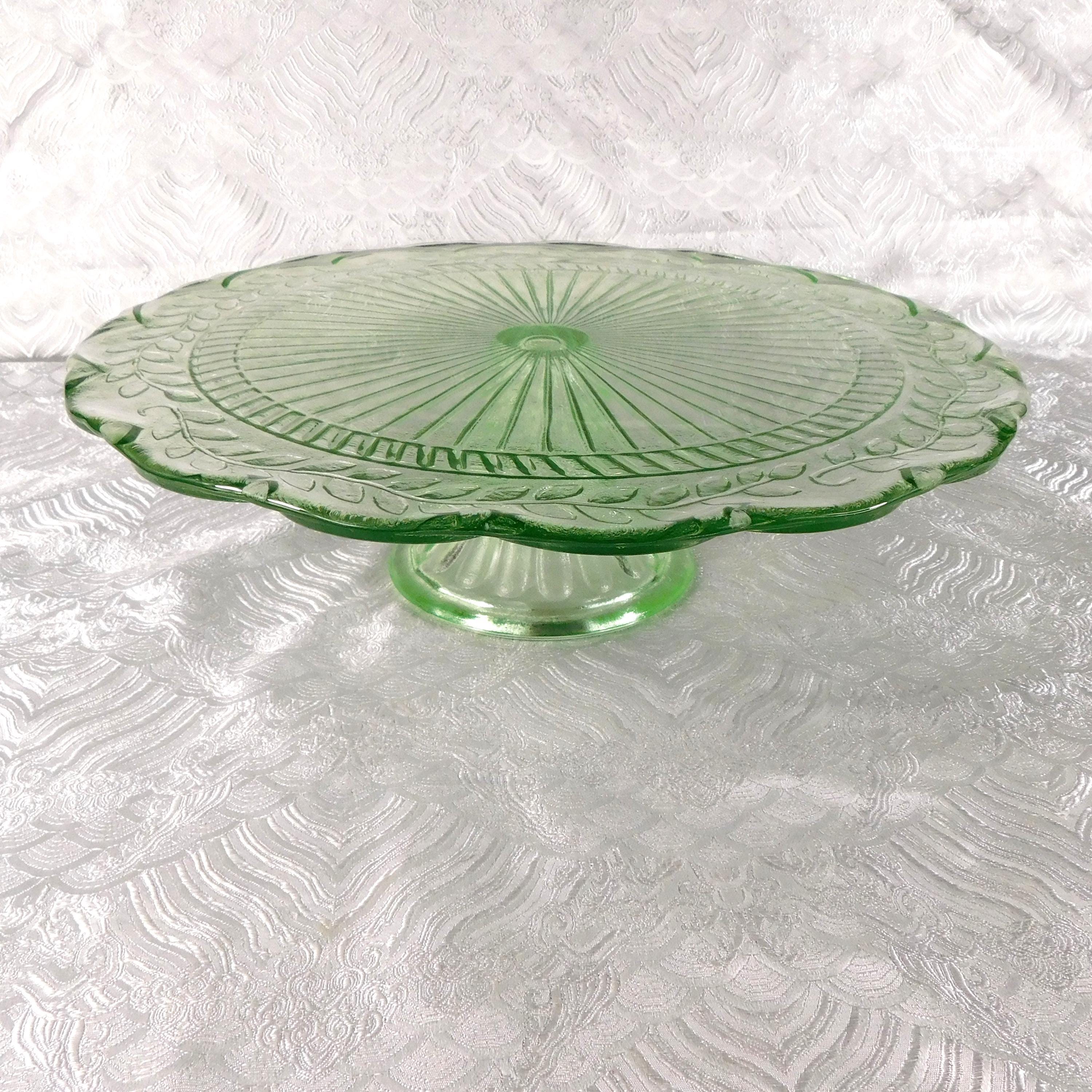 Green Glass Footed Cake Plate # 27688